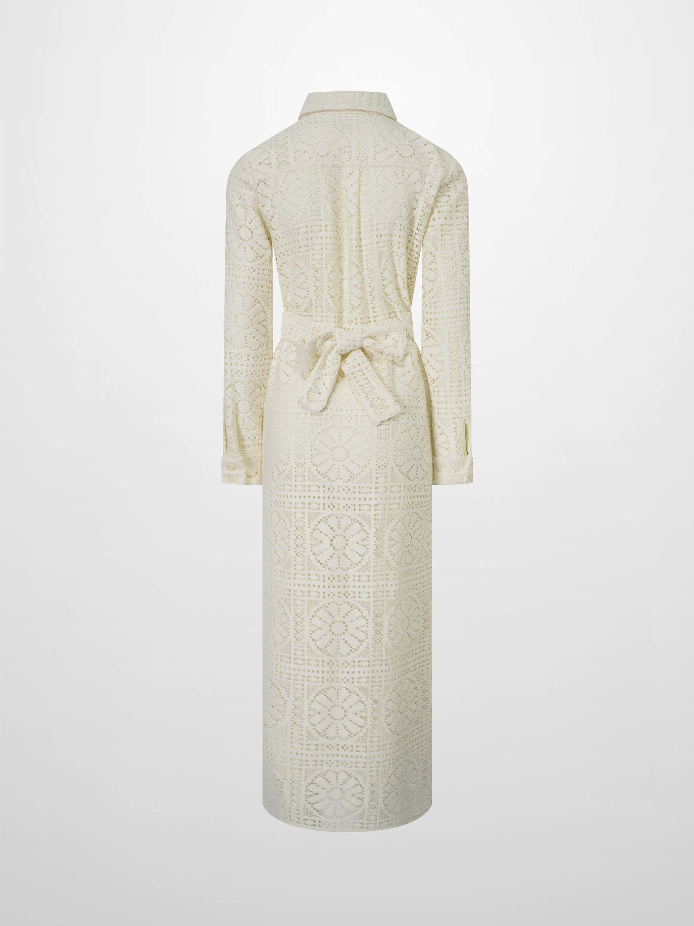 Lace Cutout Shirtdress-Cream