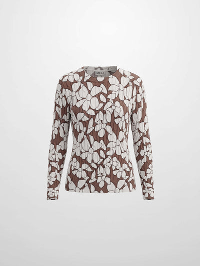 Floral Cable Printed Sweater - Brown Floral