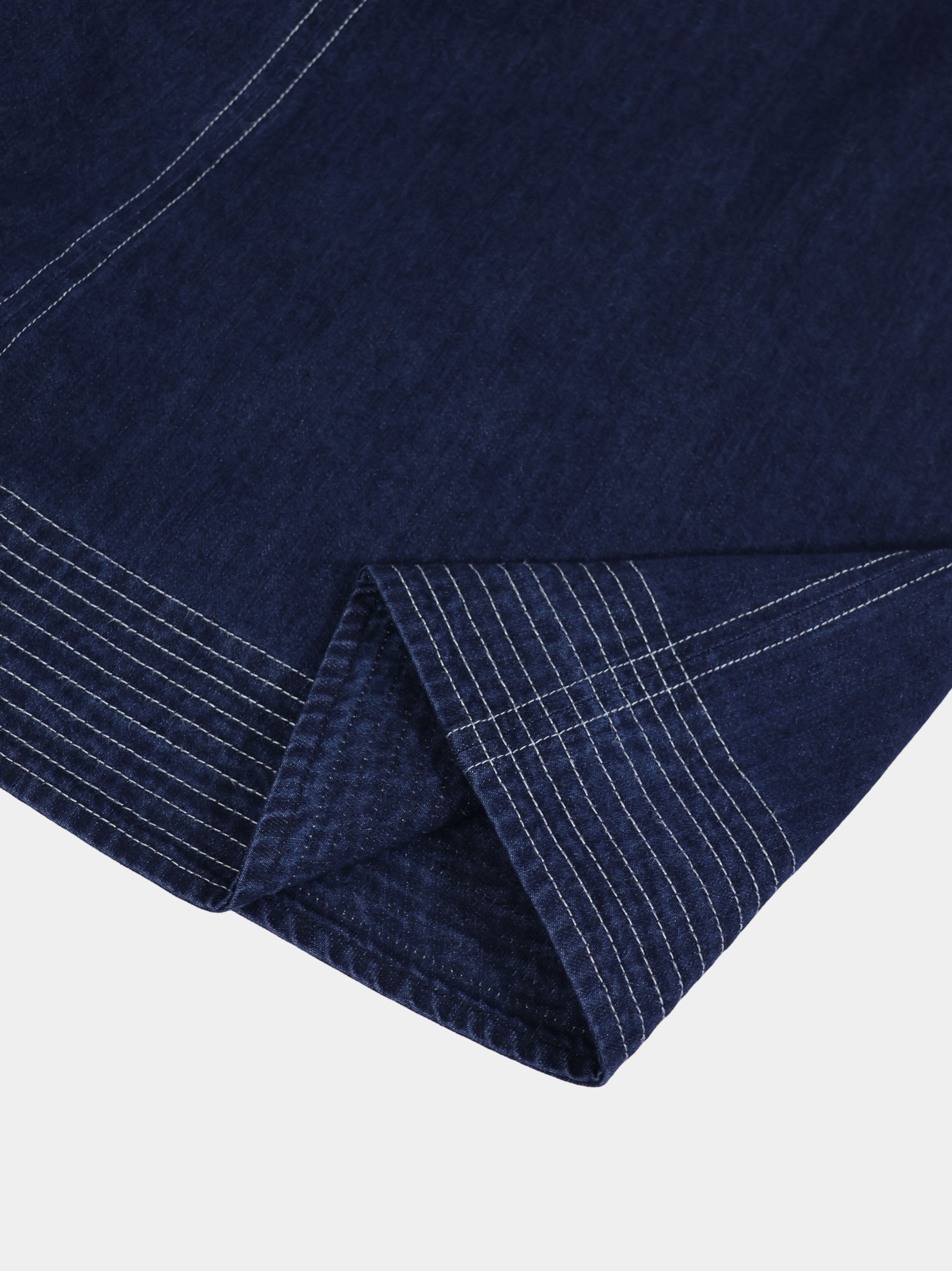 Seamed Bottom Stitched Denim Skirt-Dark Blue