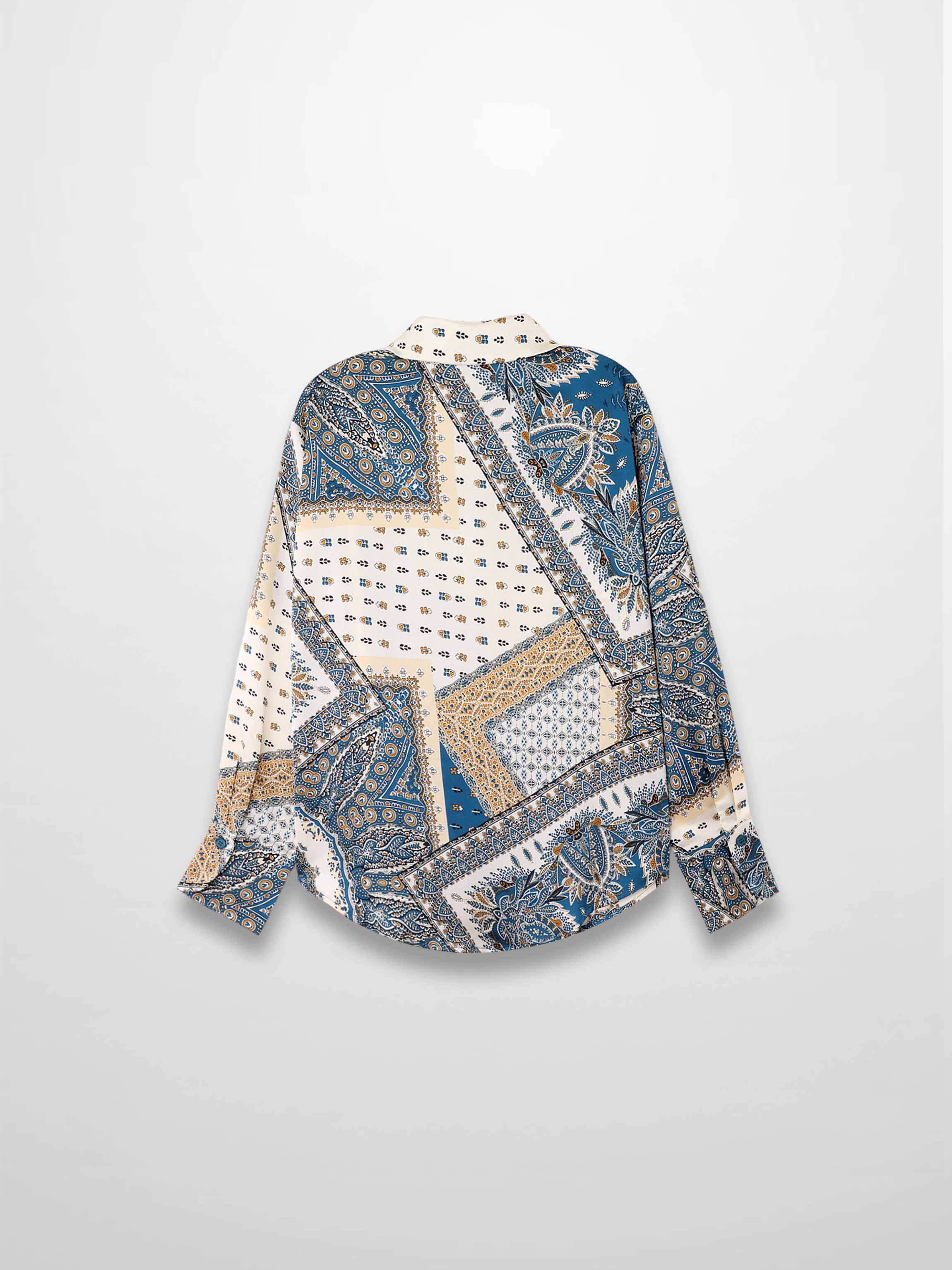 Button Down Collared Blouse-Teal Faux Satin