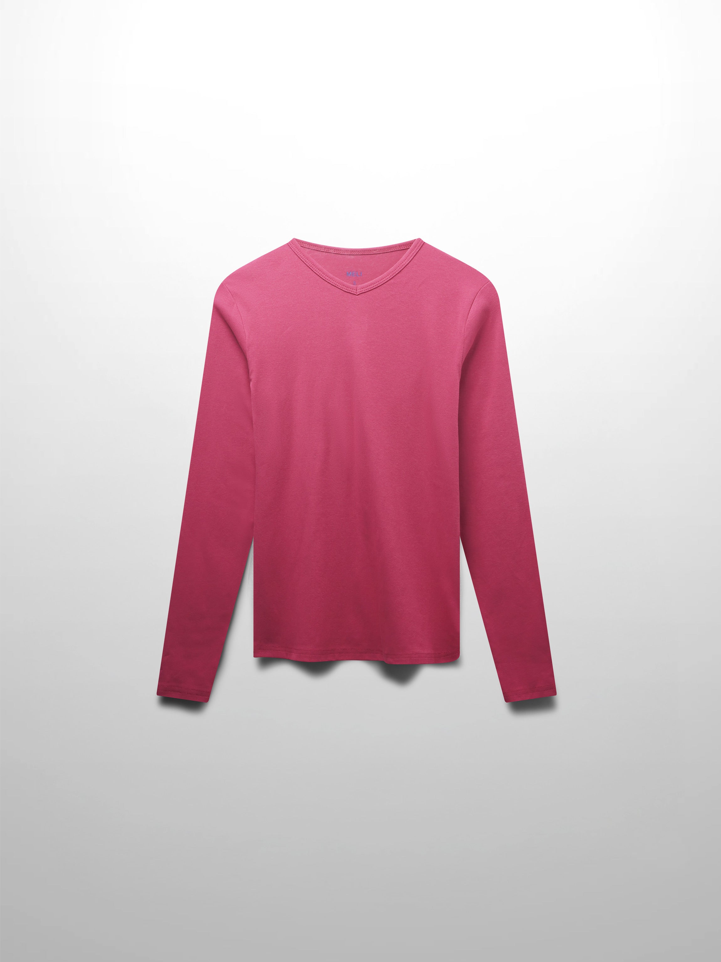 Basic High V Tee Long Sleeve-Hot Pink