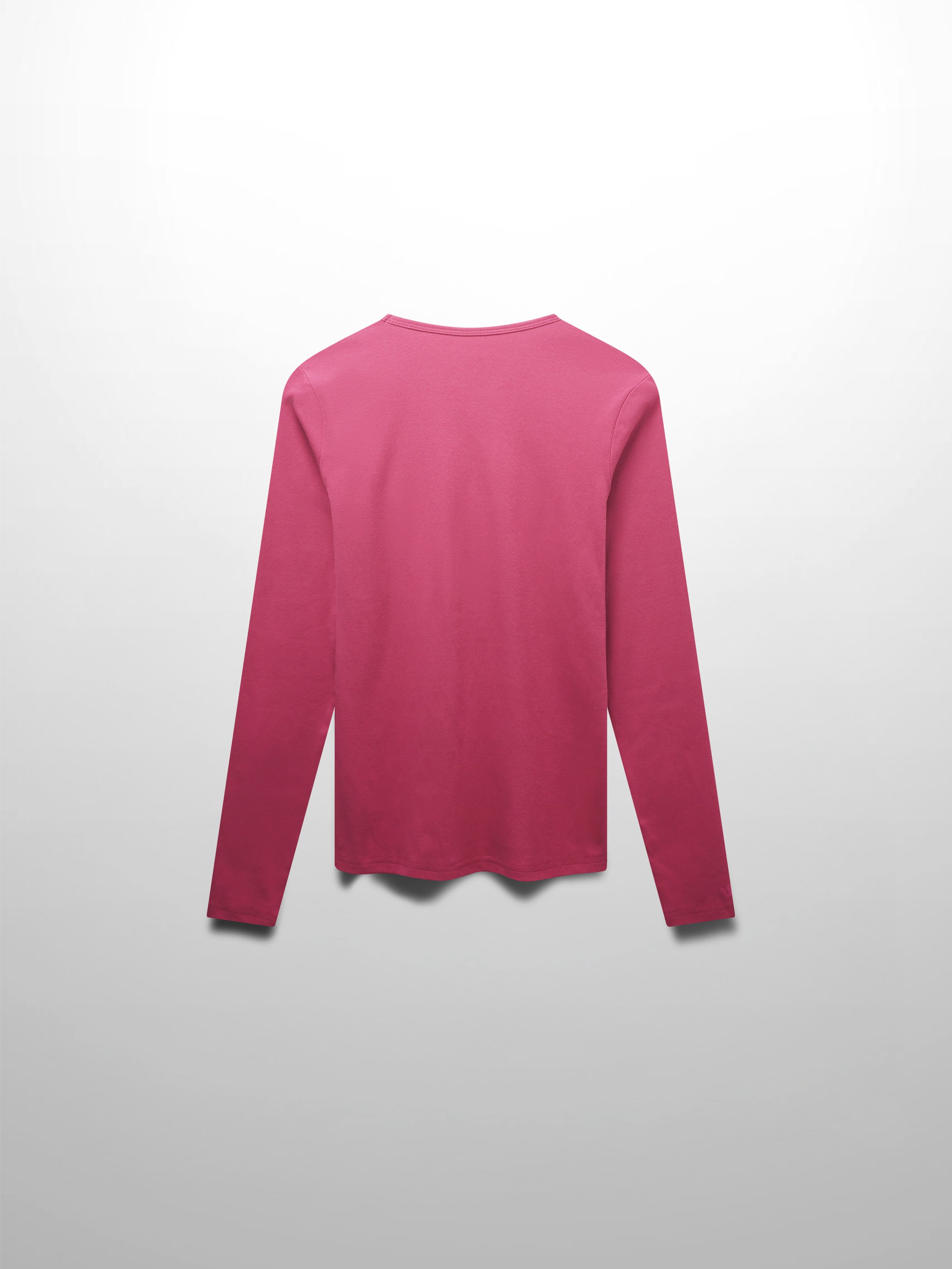 Basic High V Tee Long Sleeve-Hot Pink