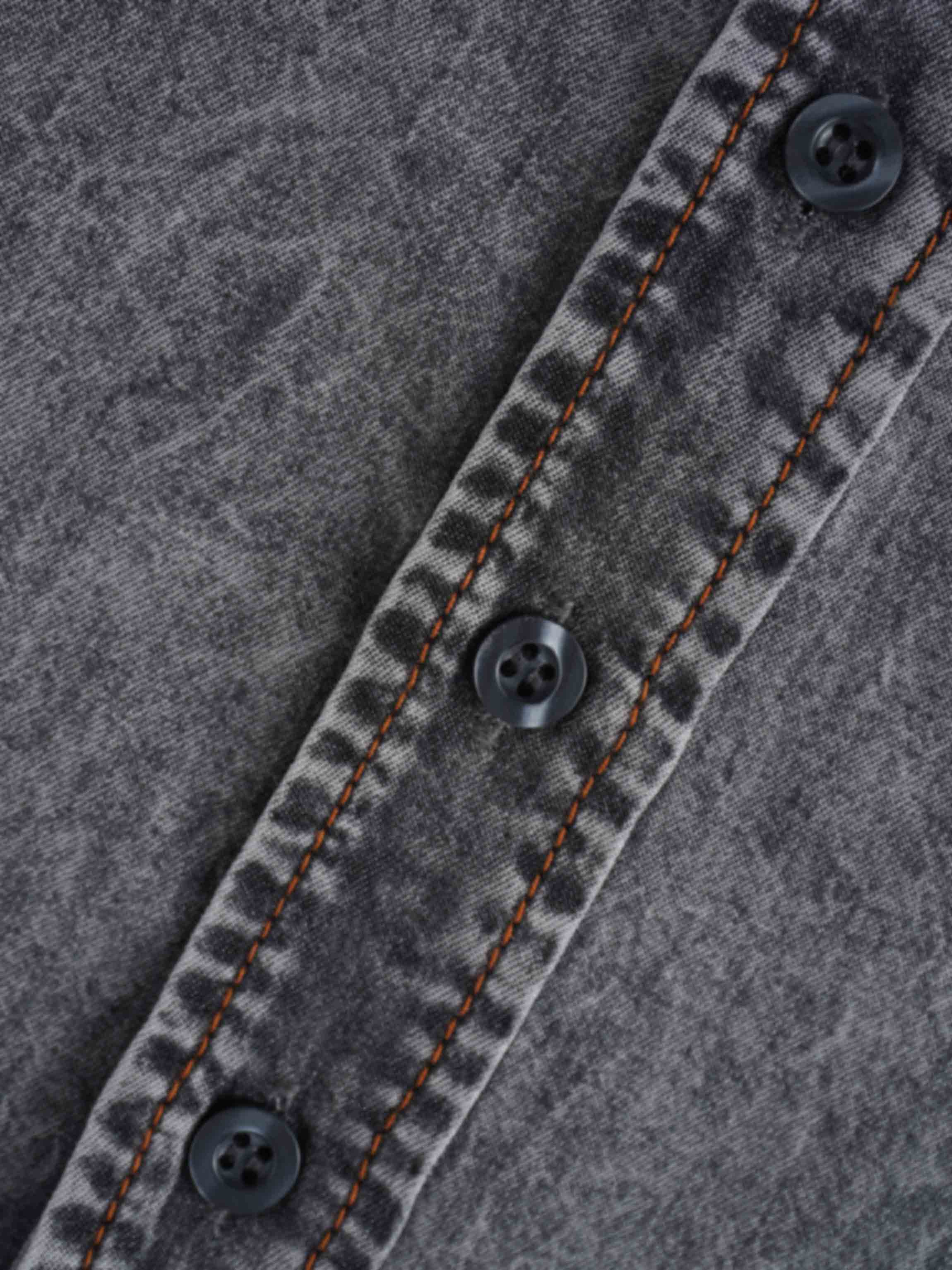 Puff Sleeve Washed Denim Blouse-Black