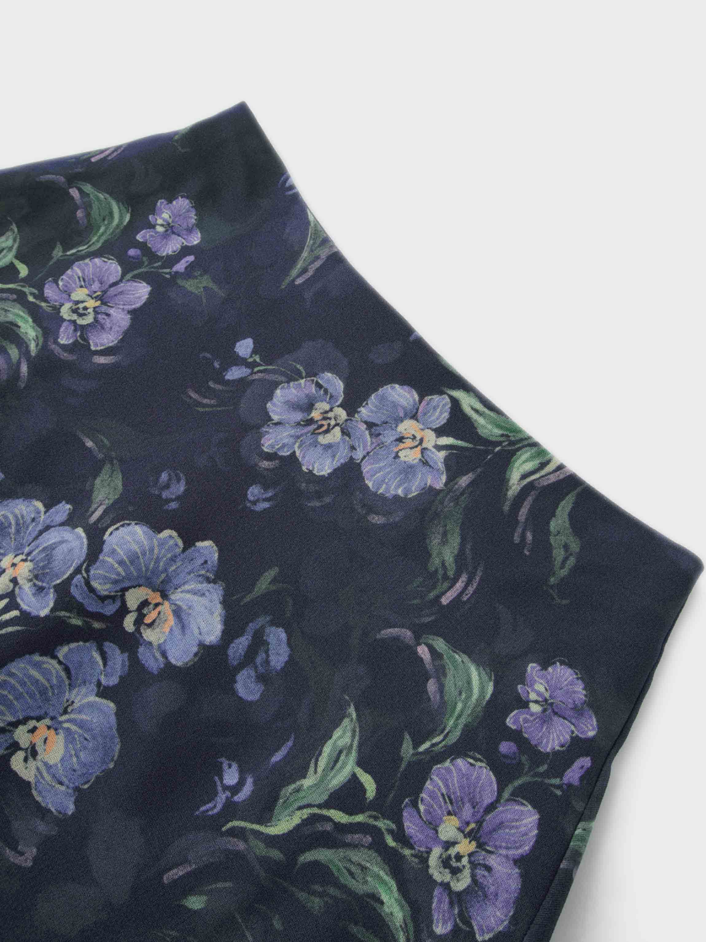 Asymmetrical Ruffle Skirt-Blue Floral