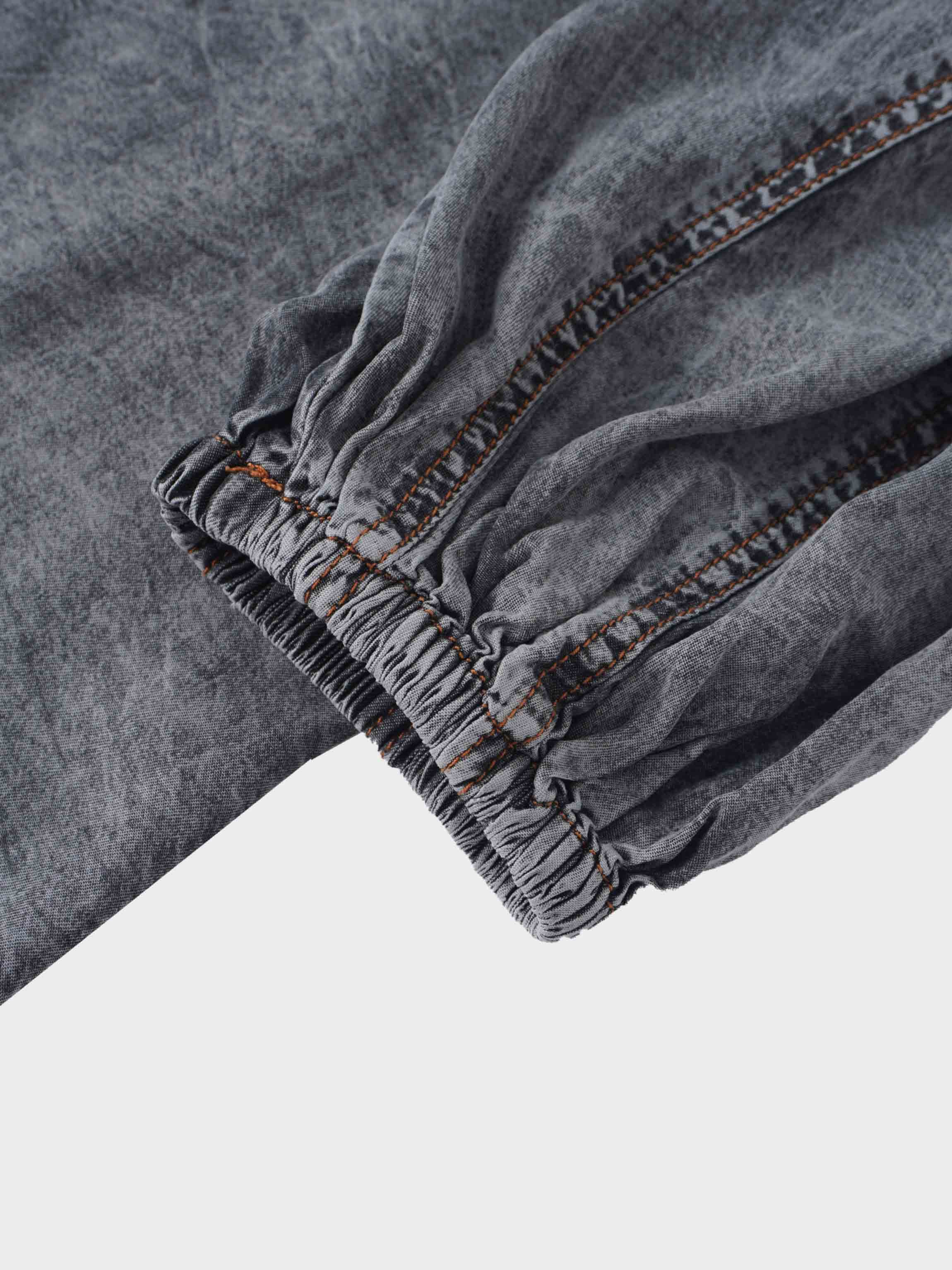 Puff Sleeve Washed Denim Blouse-Black