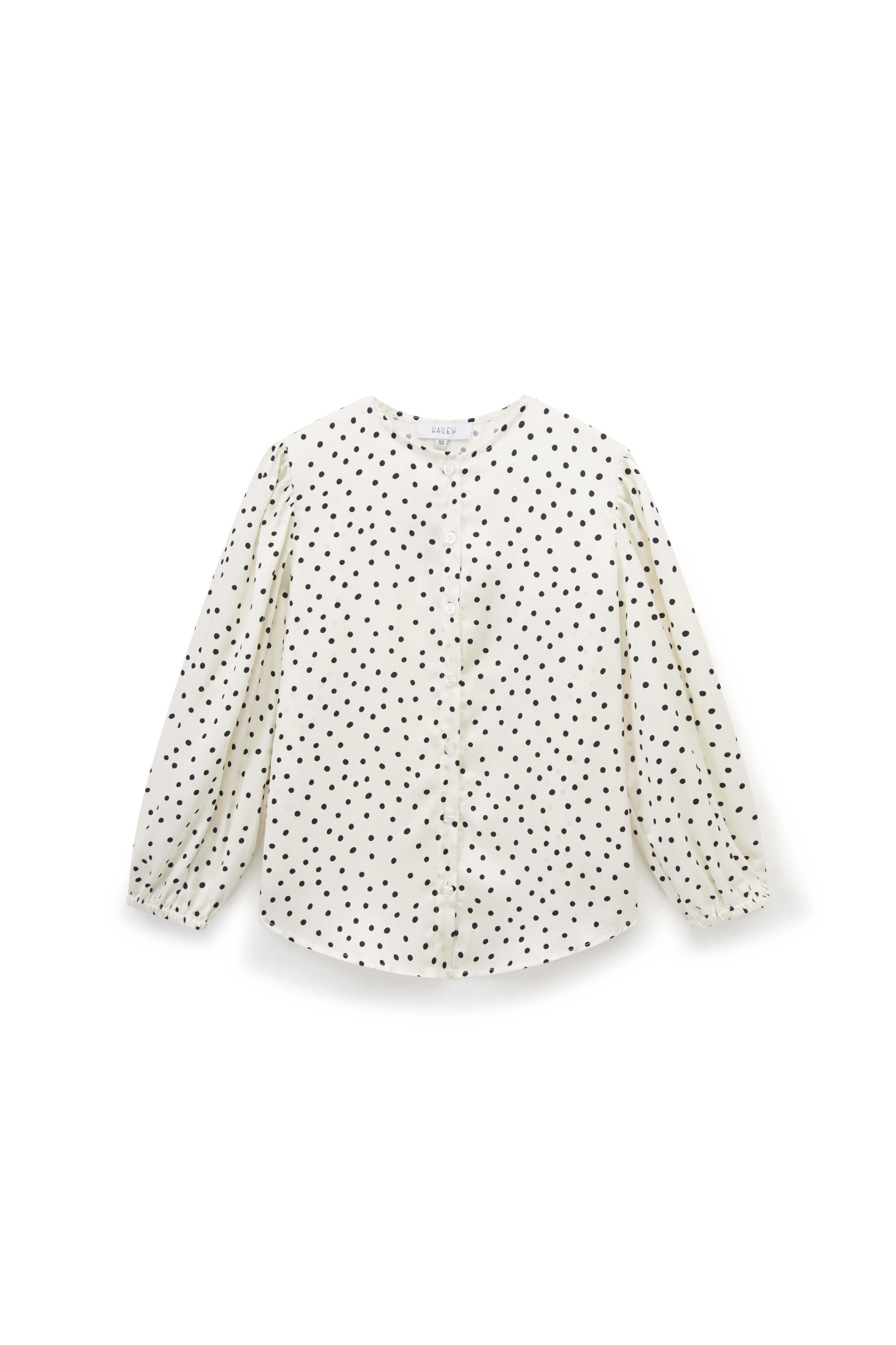 Puff Sleeve Button Down Blouse-Faux Satin Polka Dots