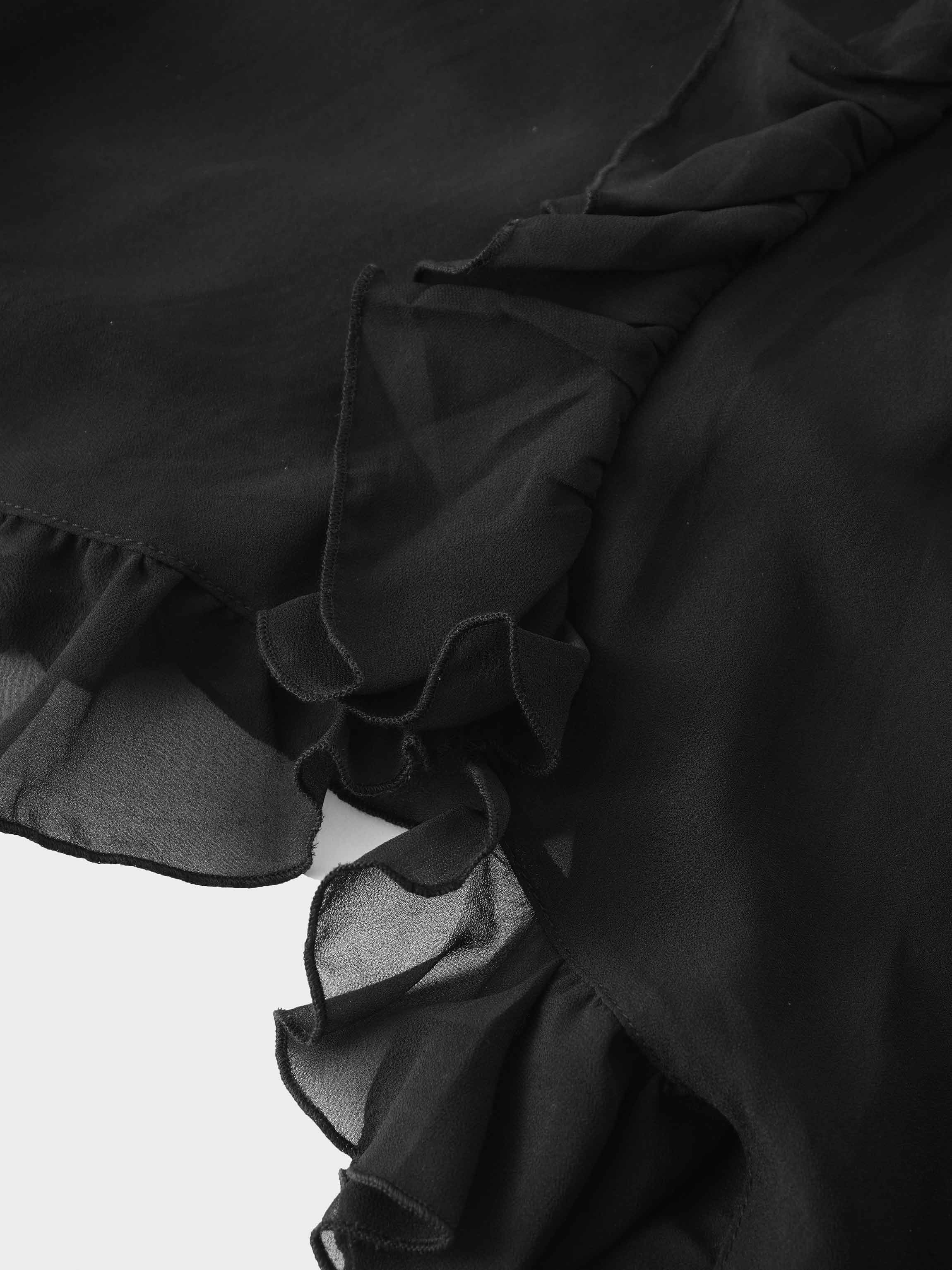 Ruffle Trim Maternity Dress-Black