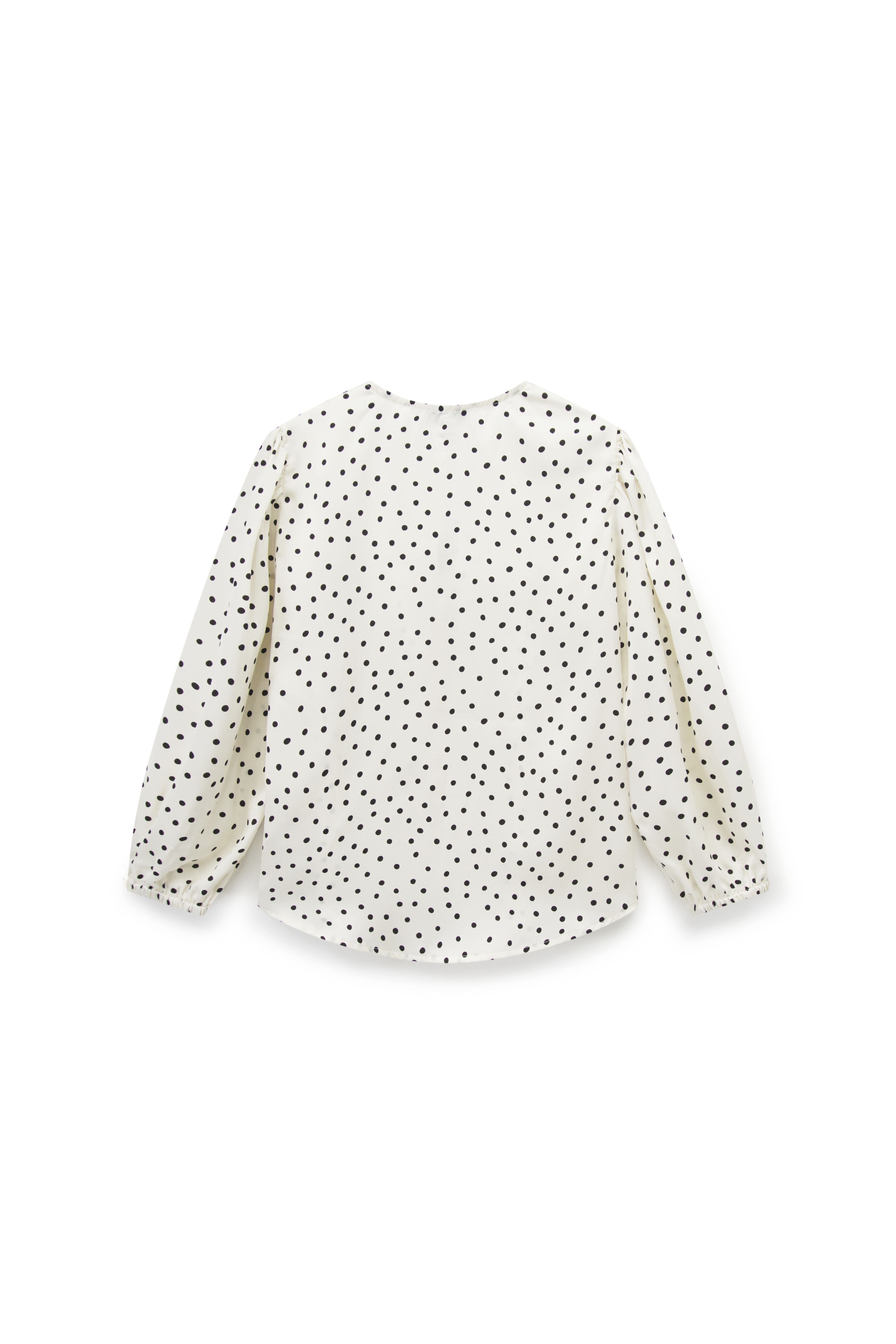 Puff Sleeve Button Down Blouse-Faux Satin Polka Dots
