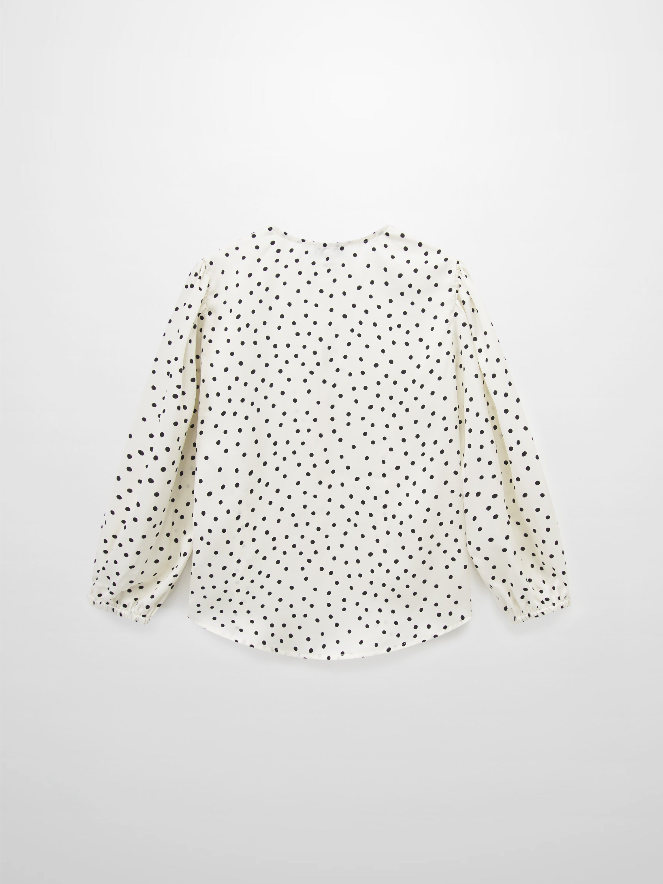 Puff Sleeve Button Down Blouse-Faux Satin Polka Dots