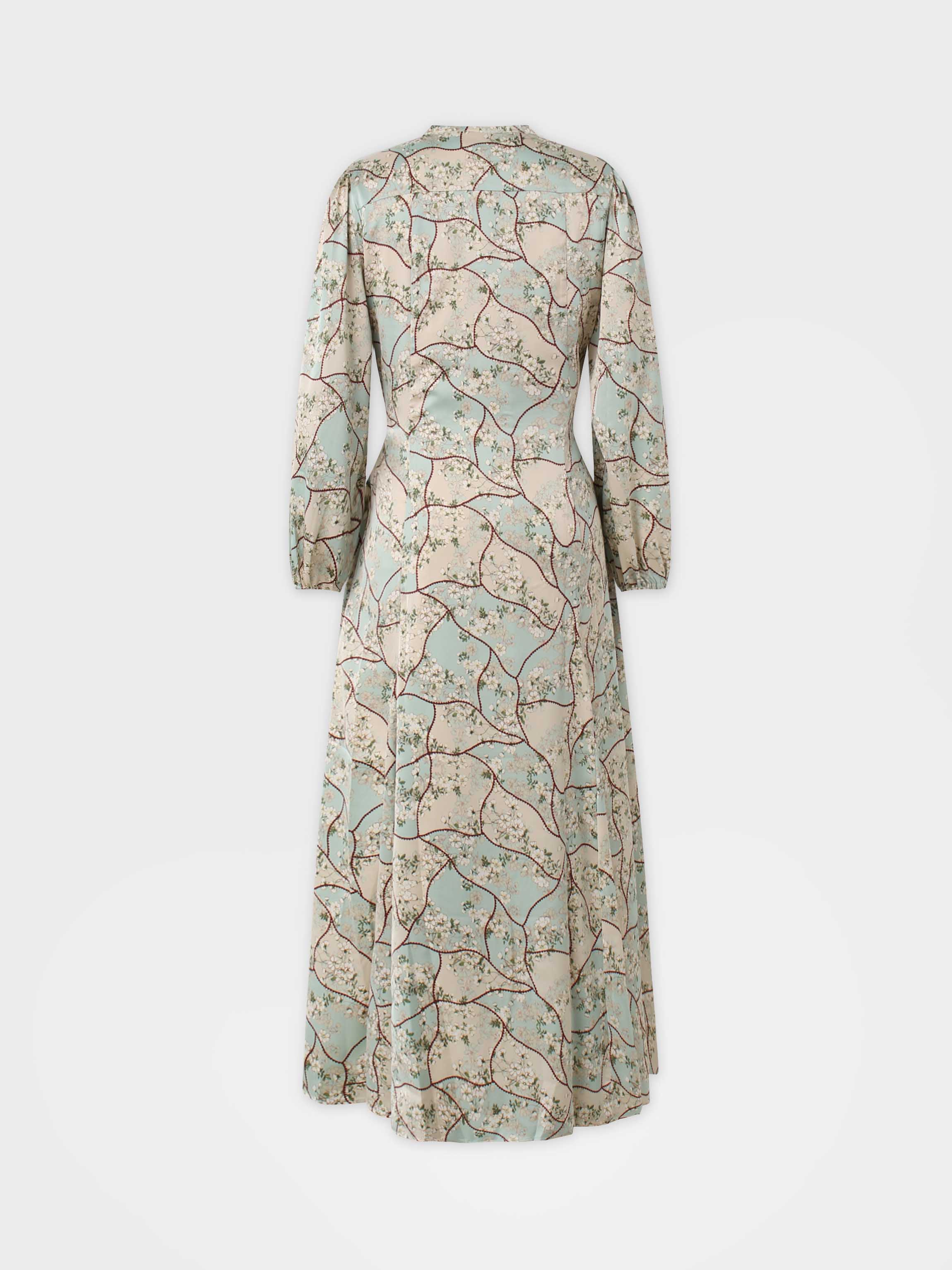 Button Down Flare Dress-Mint Floral Patchwork