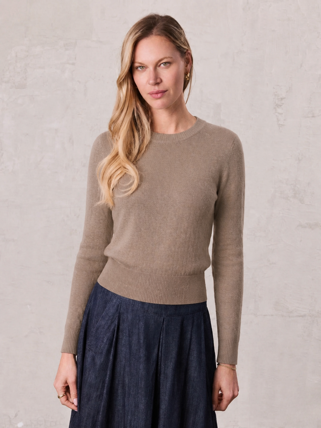 High Cuff Crew Sweater-Latte