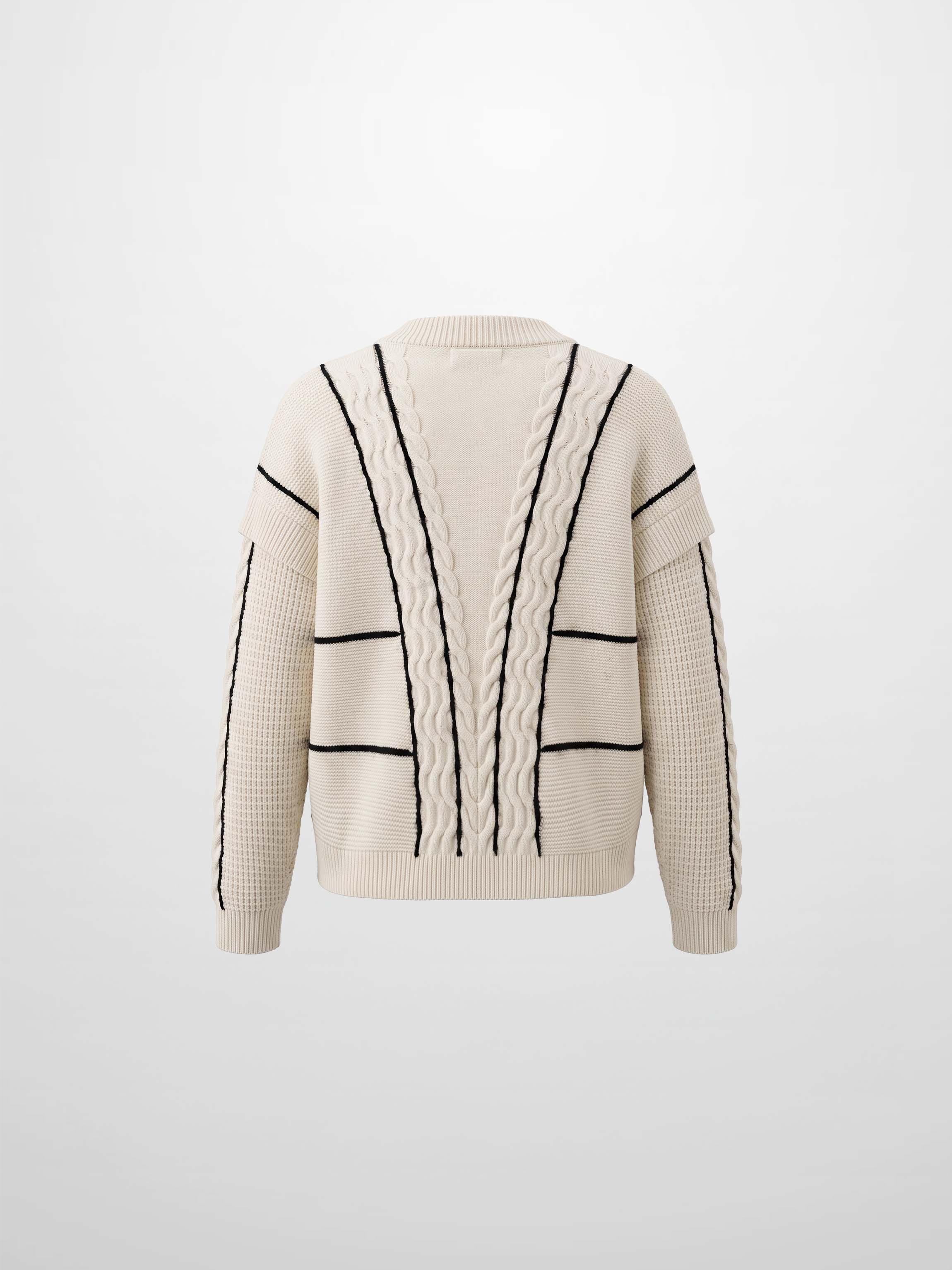 Mix Cable Striped Sweater - Cream/Black