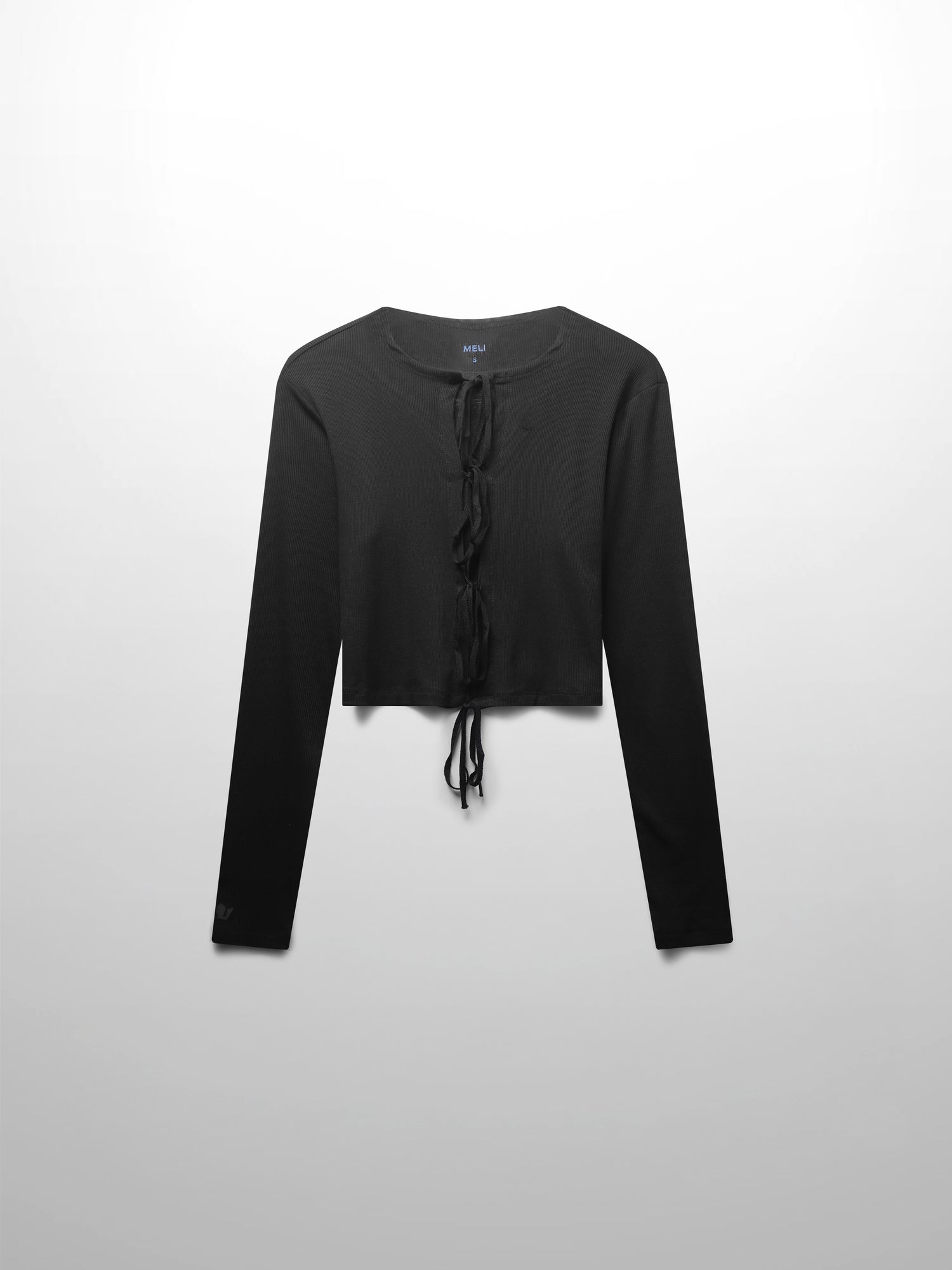 Ribbed Crop Bow Cardigan-Black