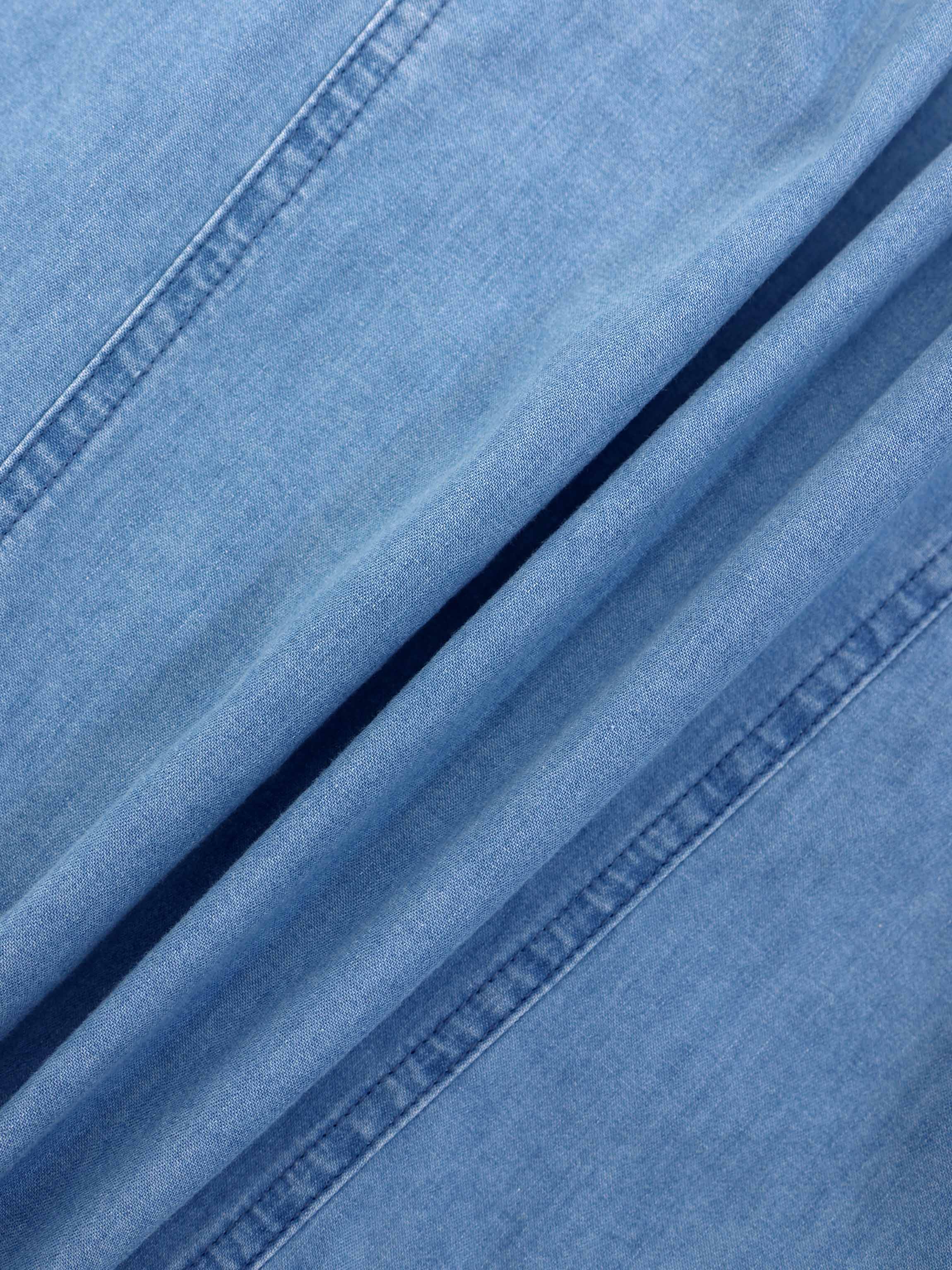 Boxy Denim Collared Top-Light Blue