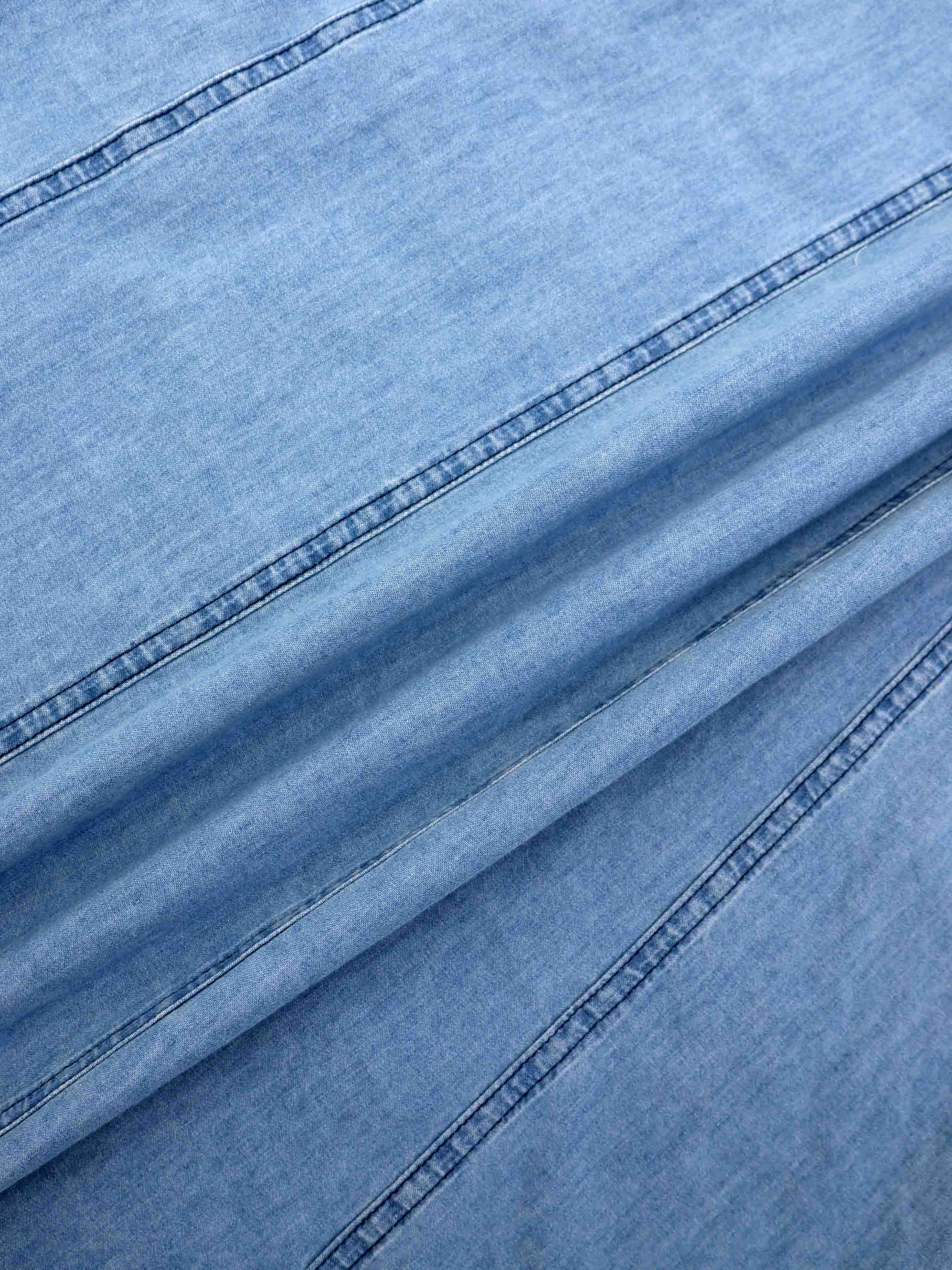 Chambray Seamed Button Down Denim Skirt-Blue