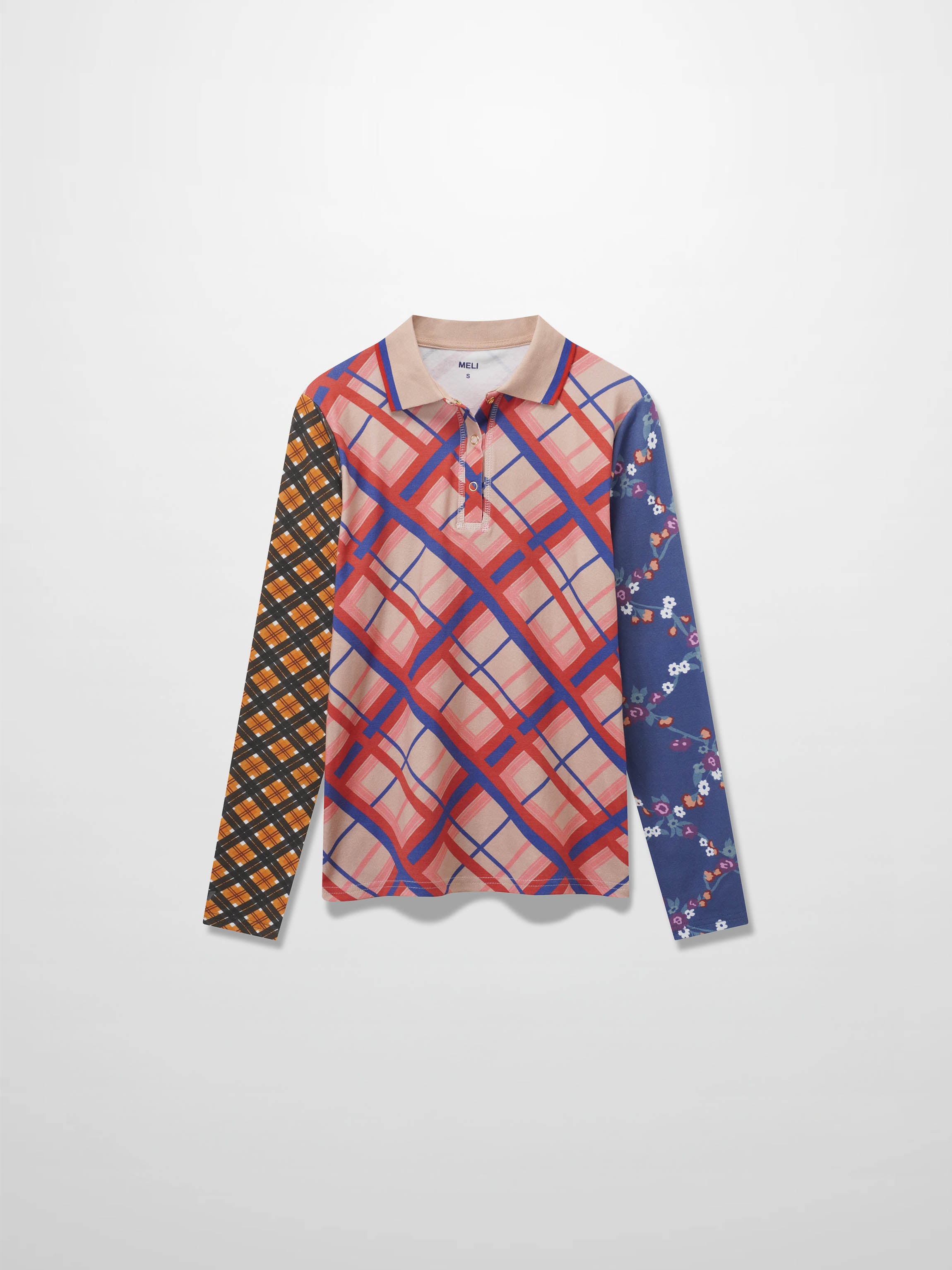 Printed Collar Snap Tee-Mix Plaid
