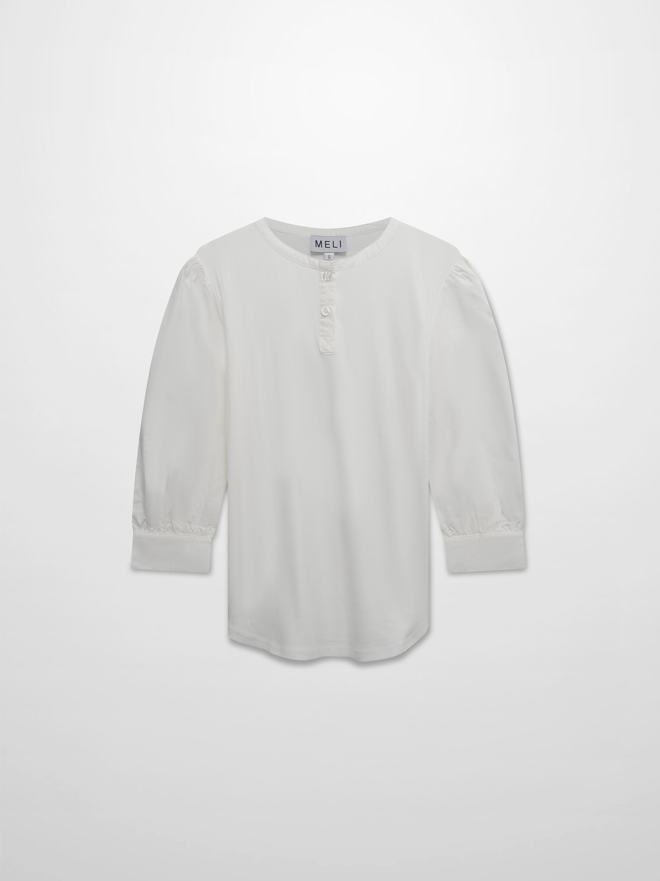 Puff Sleeve Ribbed T-Shirt-White