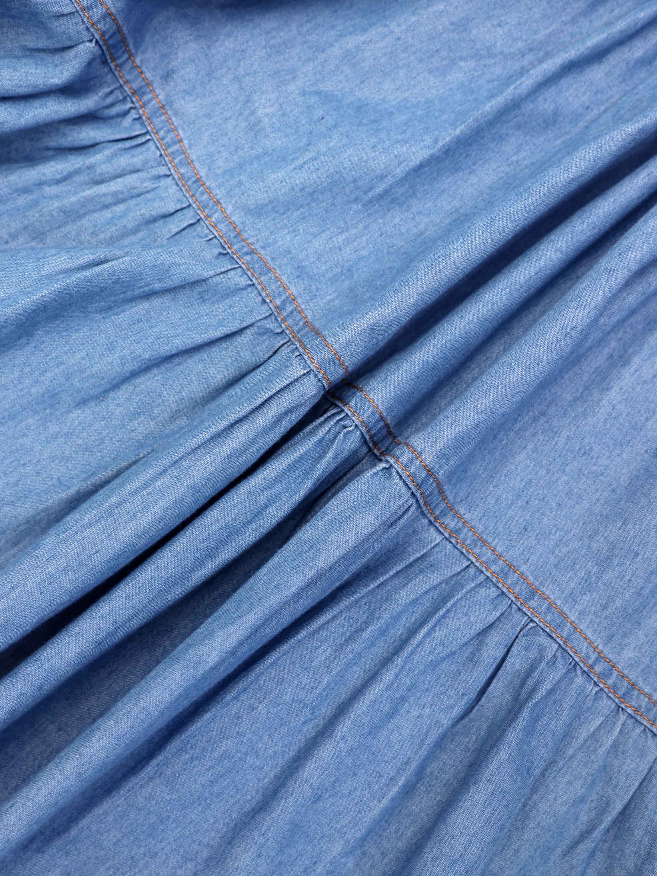 Button Prairie Denim Skirt-Blue