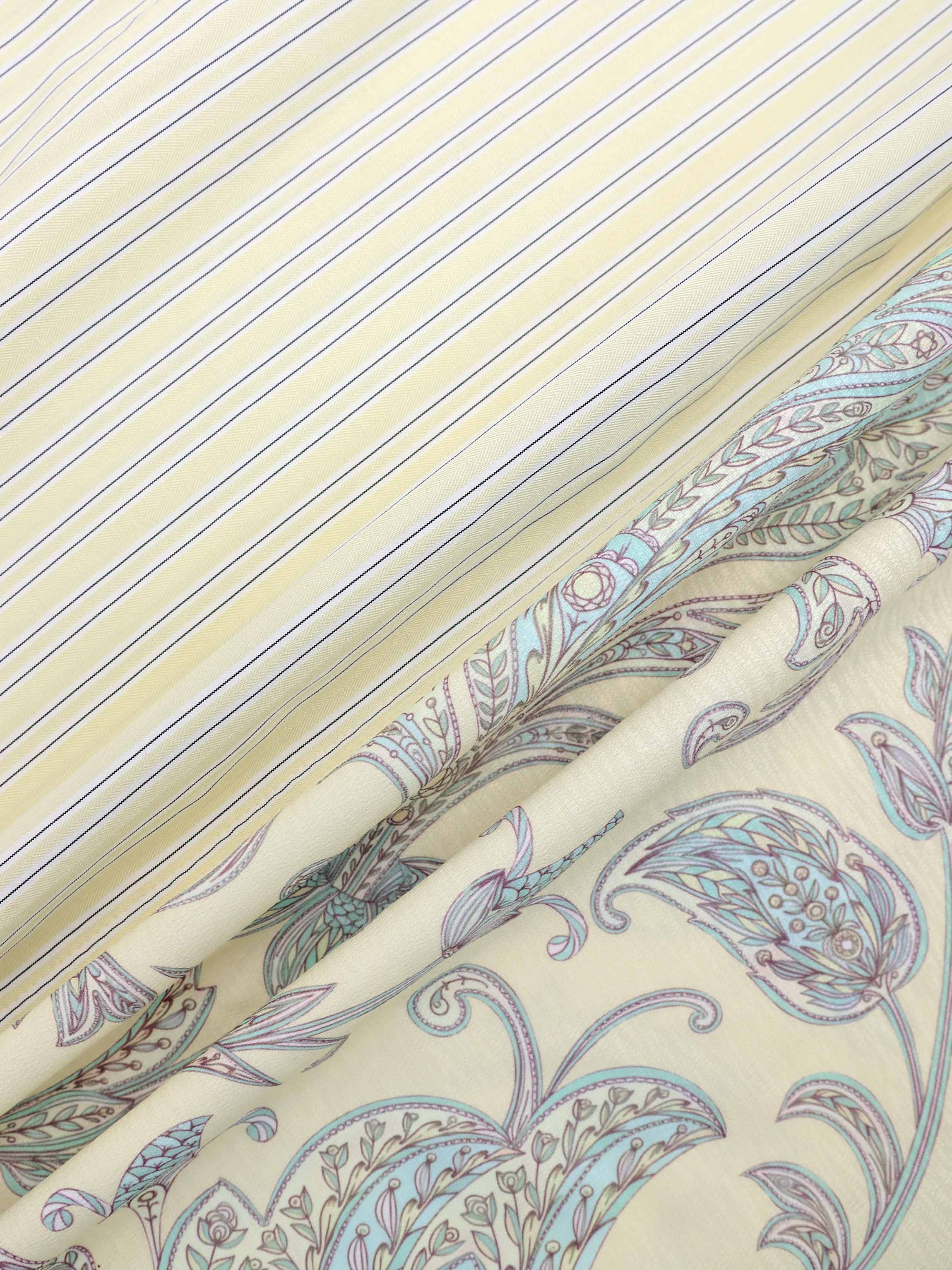 Elastic Waist Shirtdress-Mixed Floral and Stripe