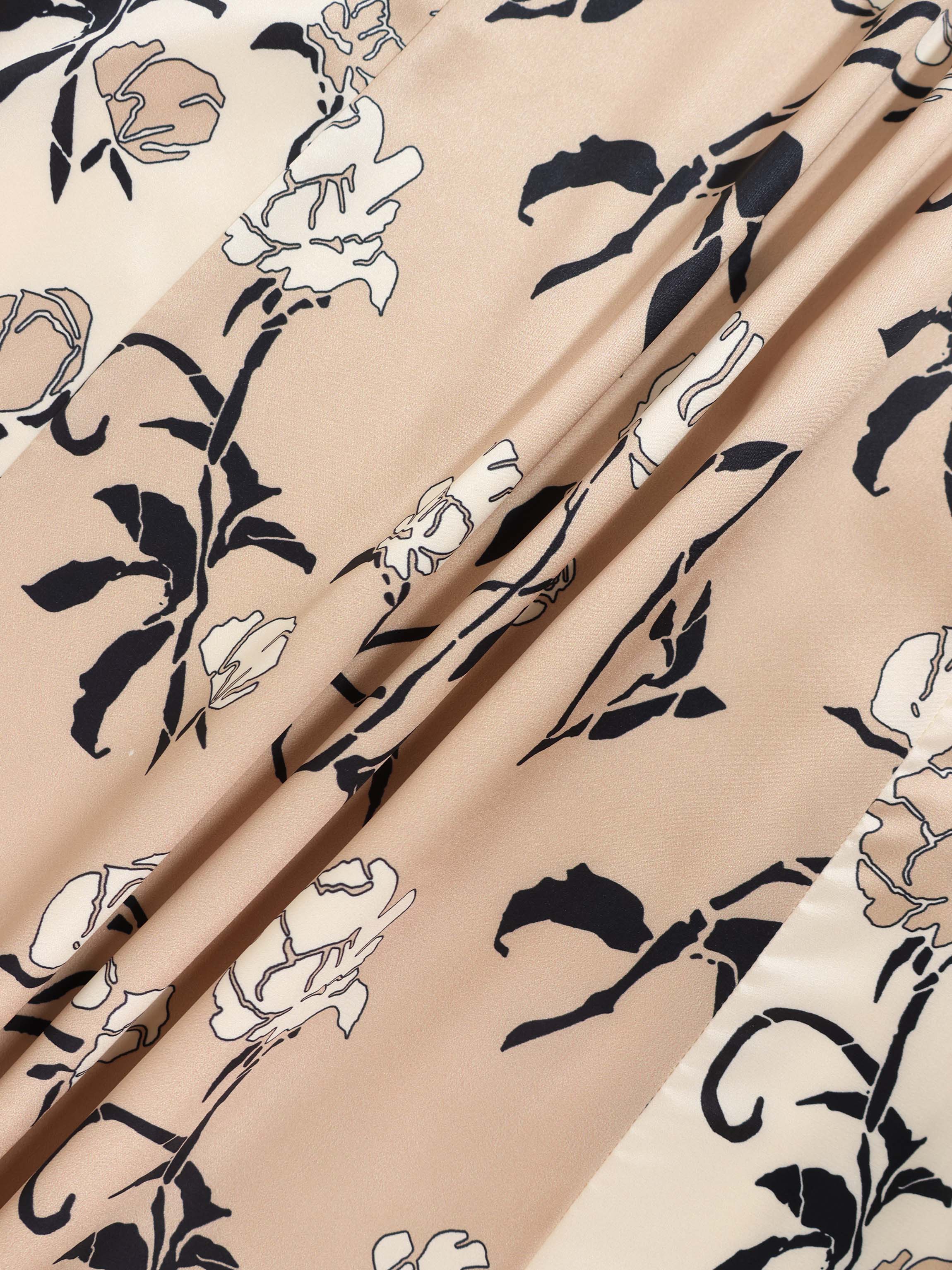 Side Shirred Skirt-Tan Floral