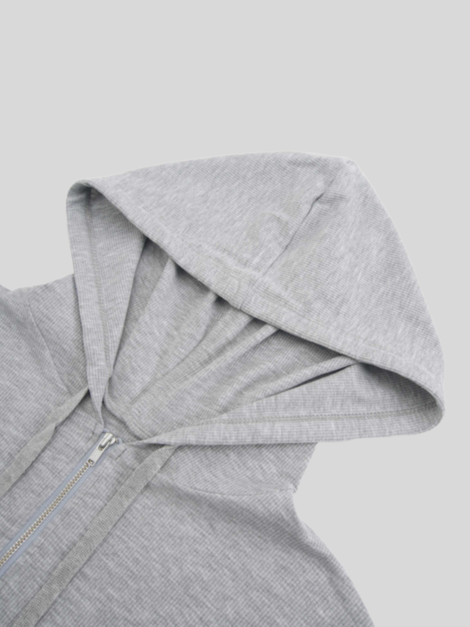 Ribbed Half Zip Hoodie Tee-Grey