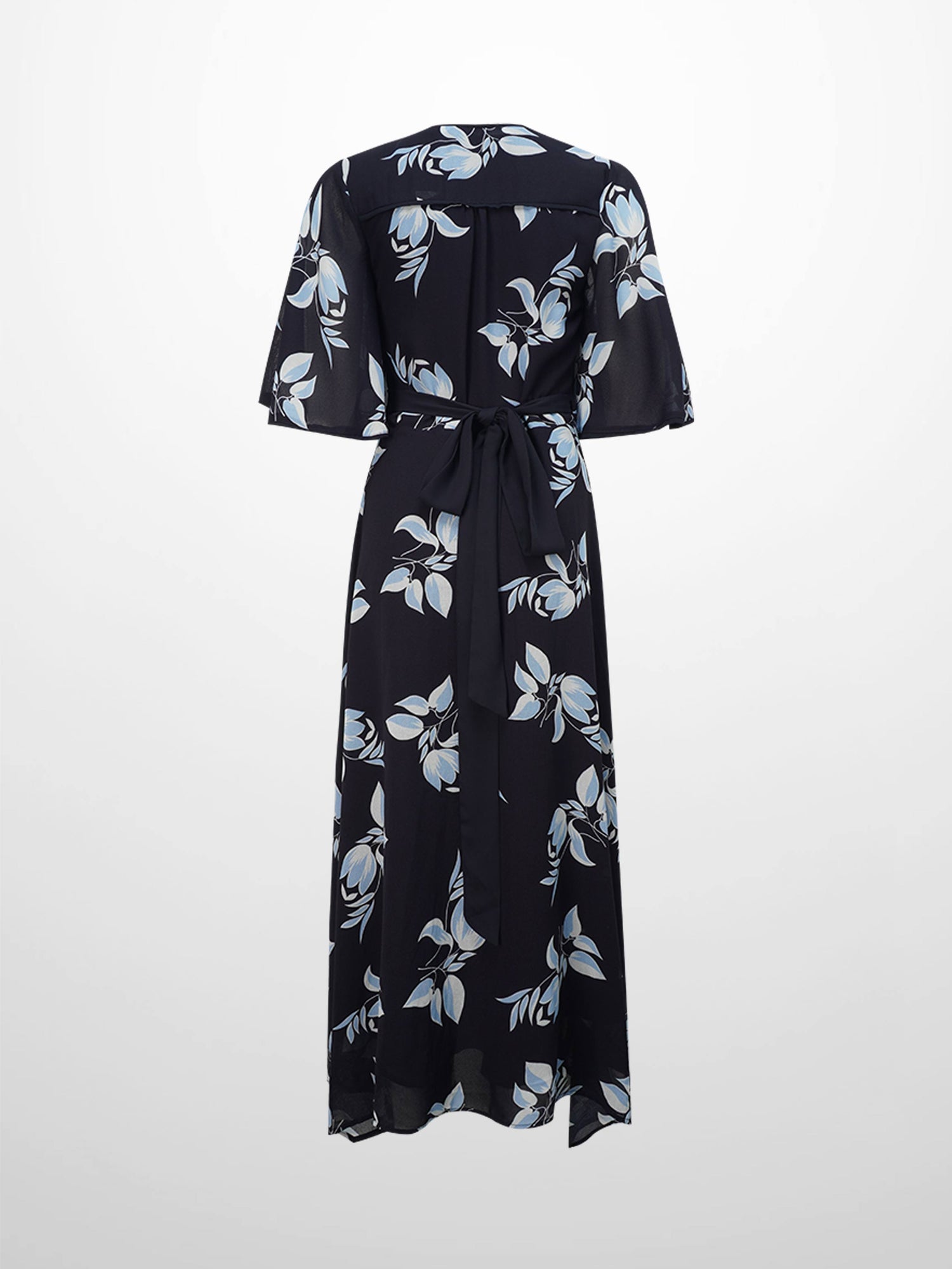 Flutter Sleeve Wrap Dress-Blue Flower