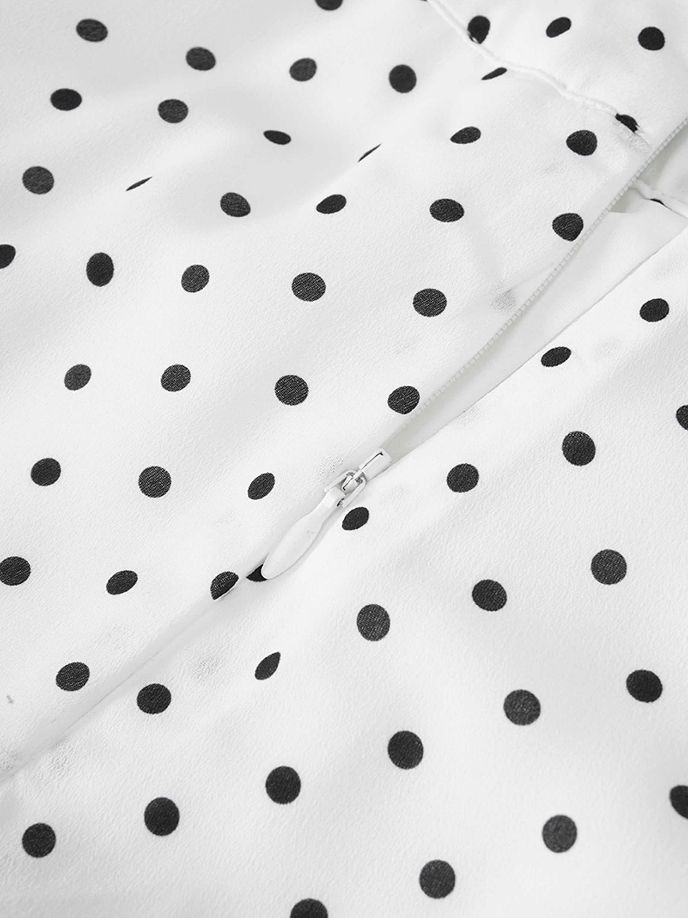 Gathered Overlay Skirt-White and Black Polka Dot