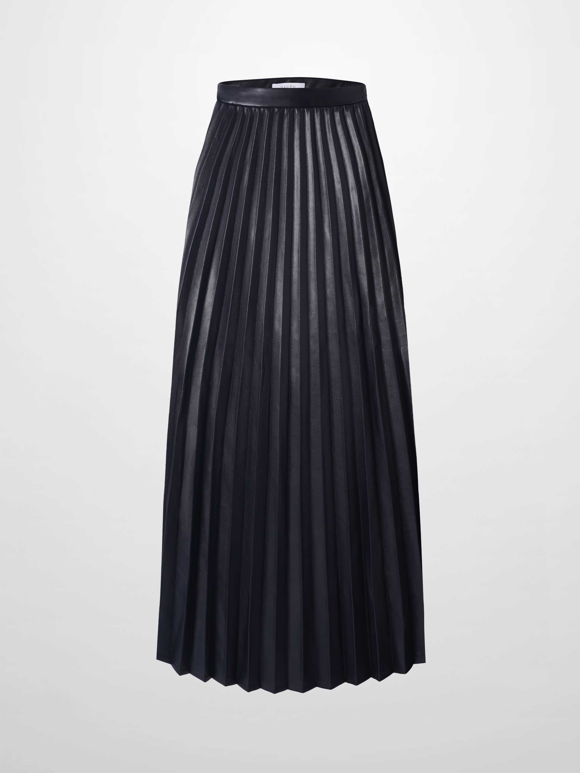 Accordion Pleated Faux Leather Skirt-Black