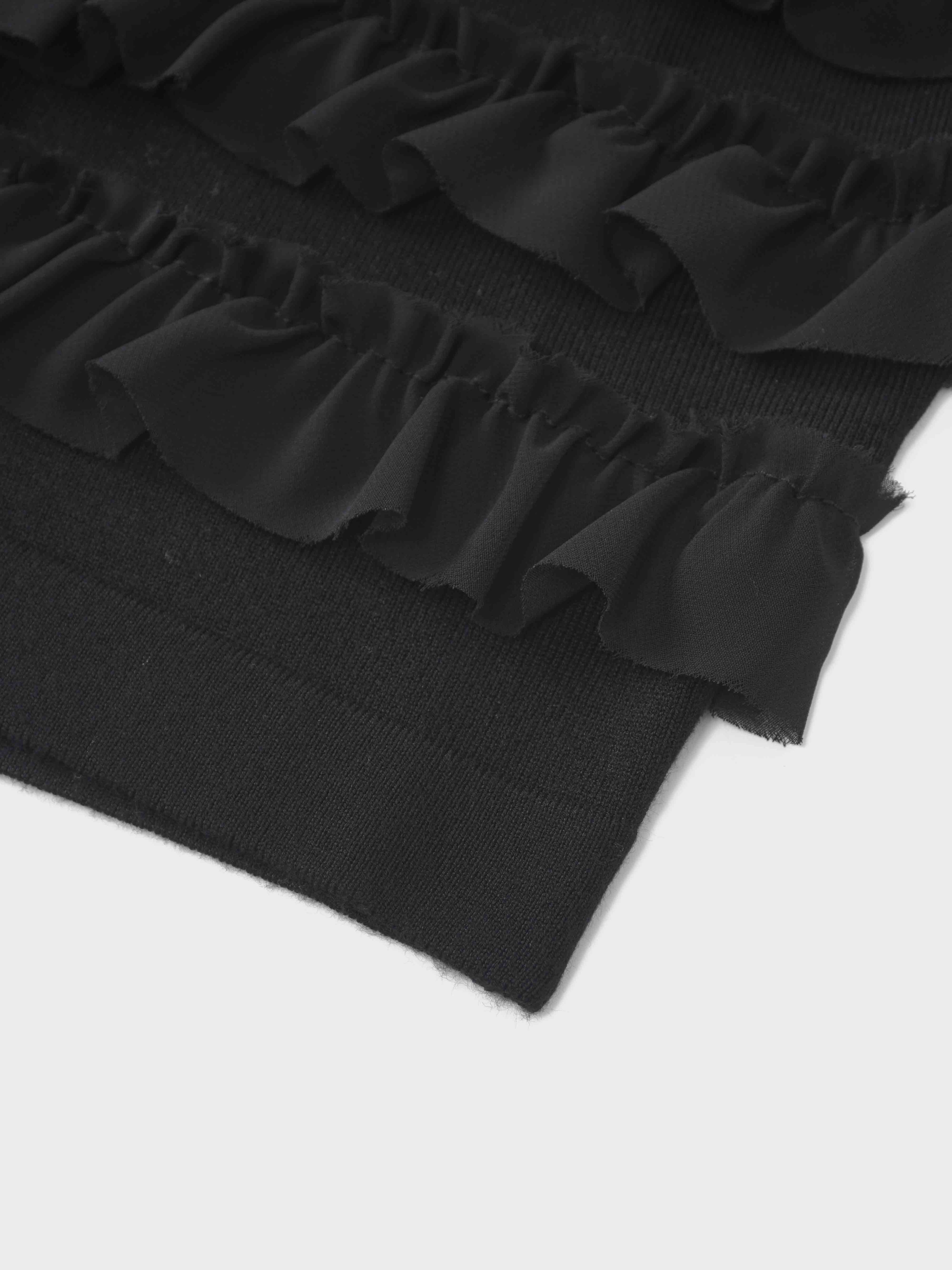 Ruffle Design Cardigan-Black