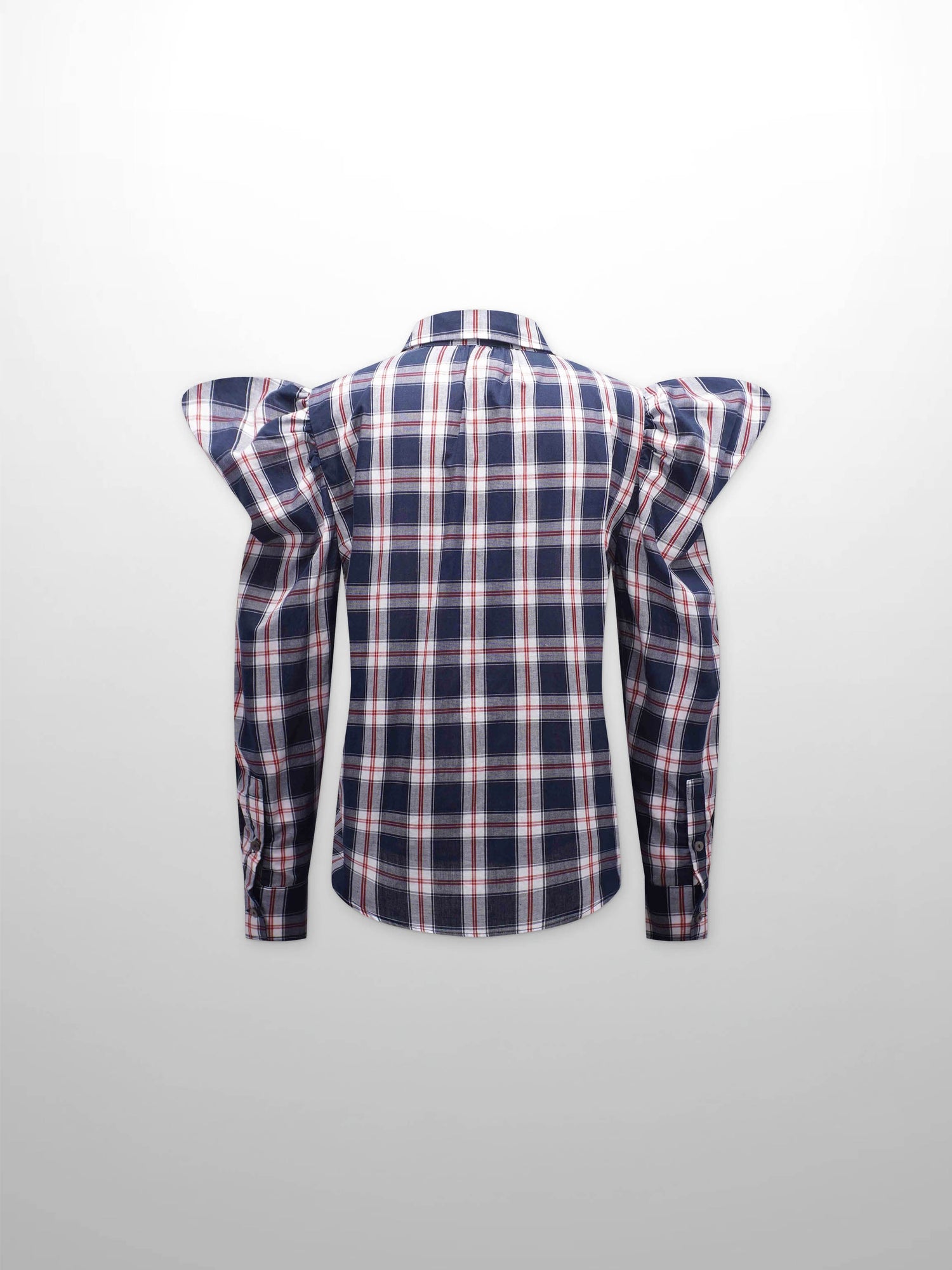 Puff Sleeve Blouse-Nautical Plaid