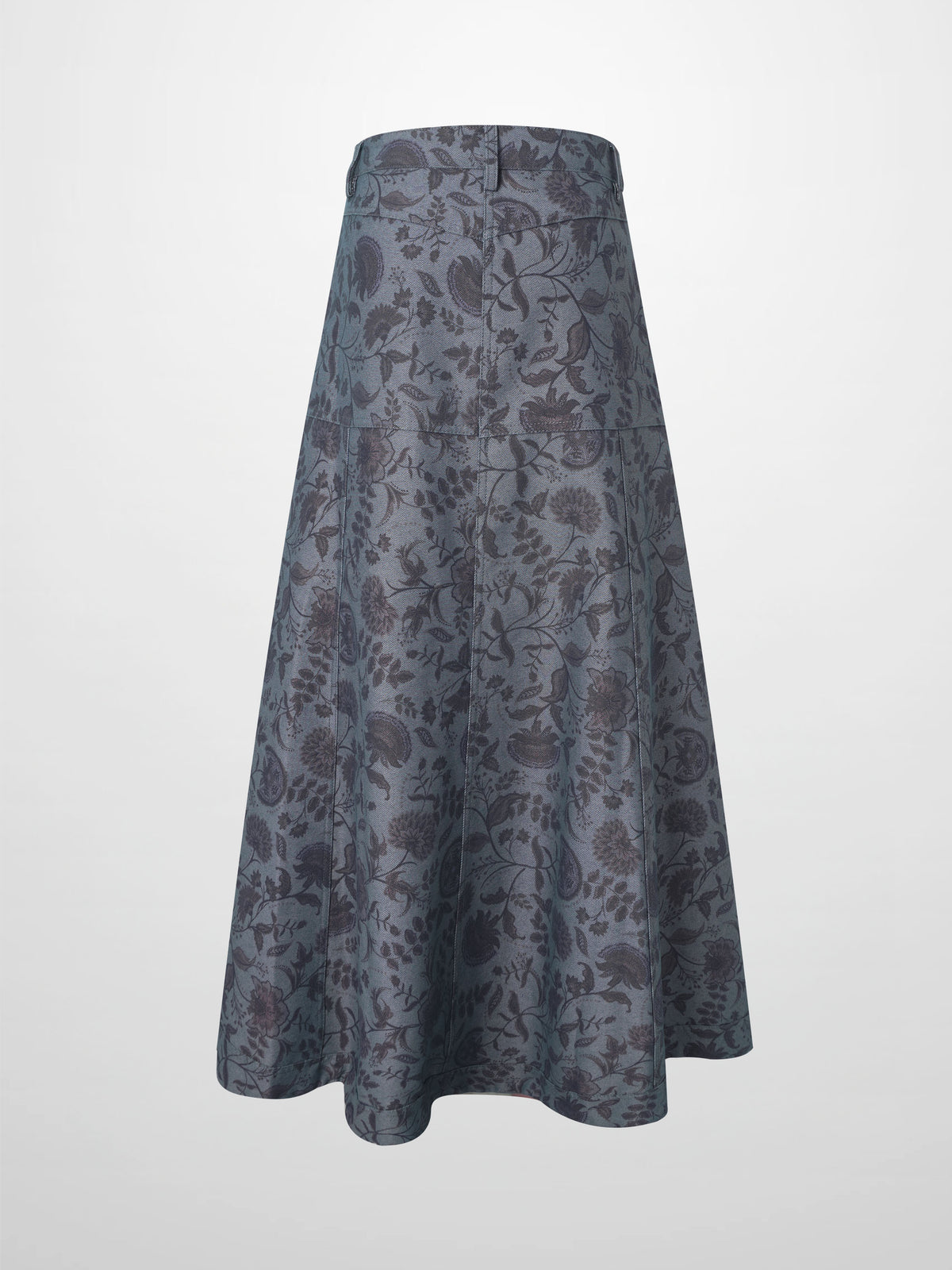 Floral Yoke Denim Skirt - Blue Floral