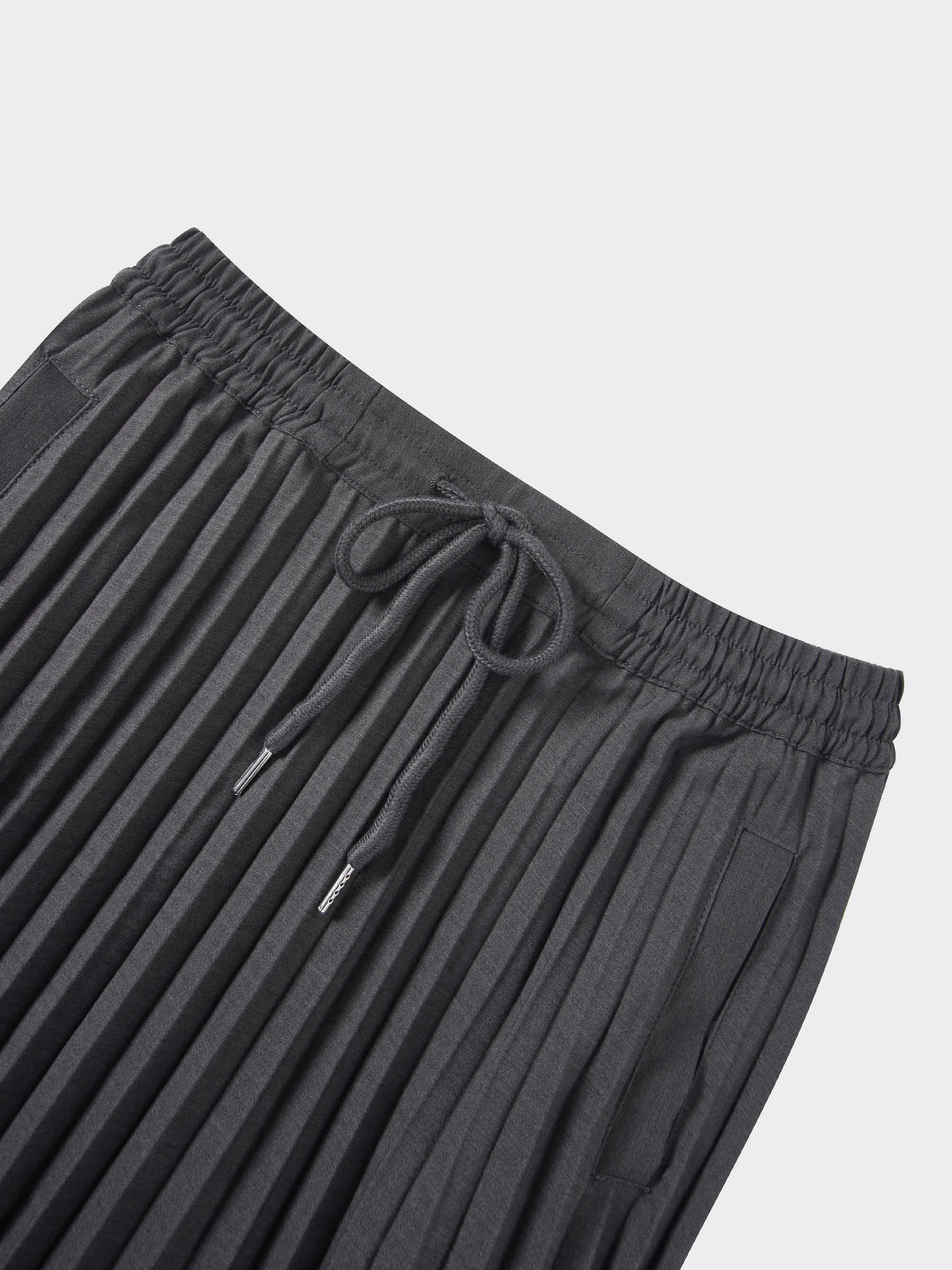 Elastic Waist Micro Pleat Skirt-Denim Black