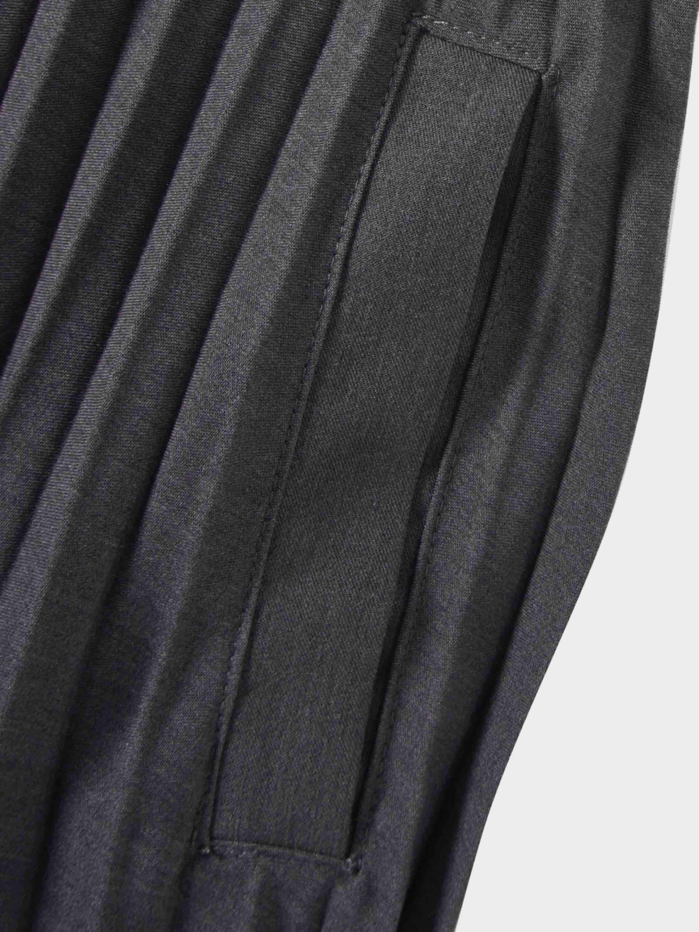 Elastic Waist Micro Pleat Skirt-Denim Black