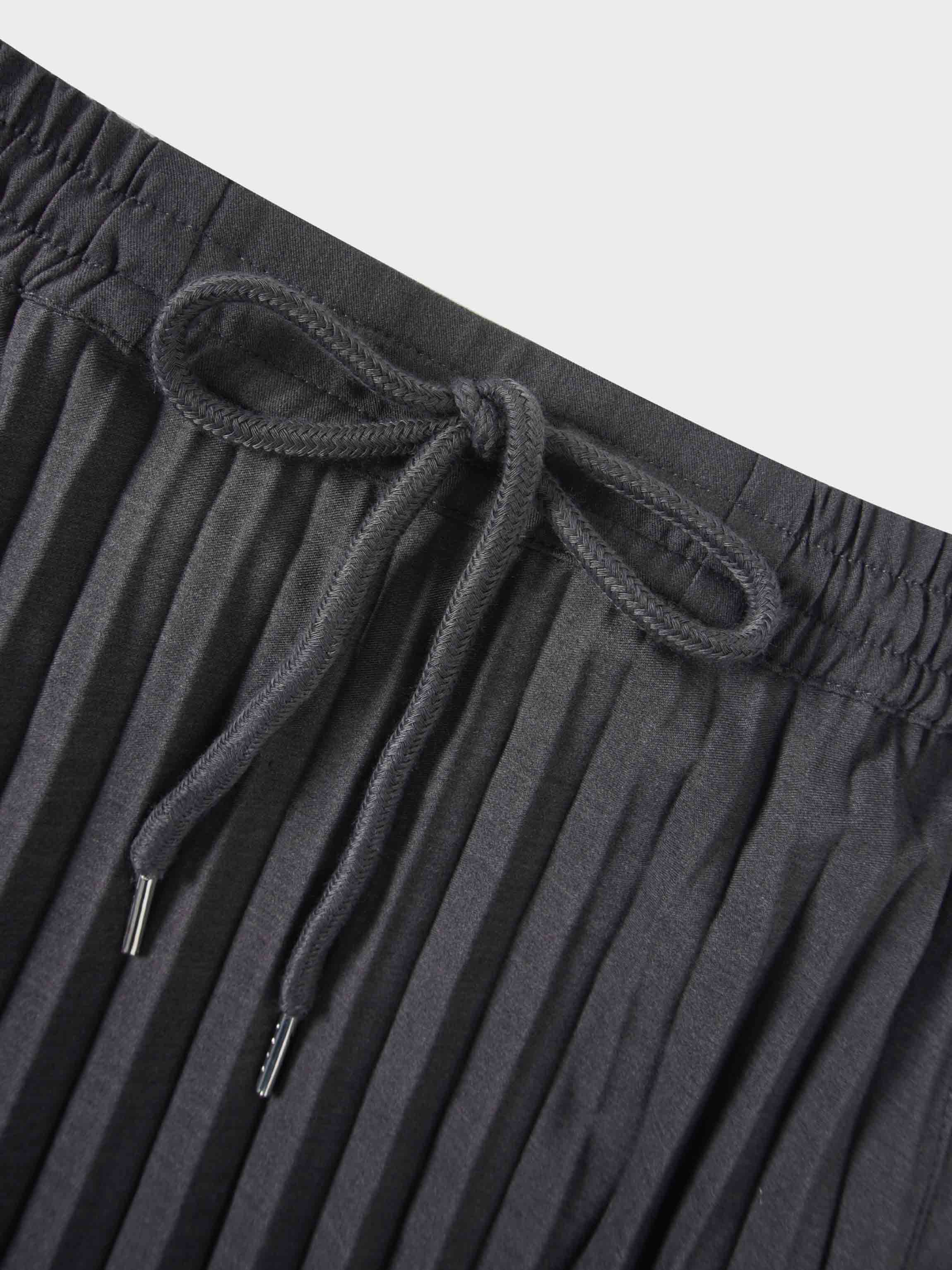 Elastic Waist Micro Pleat Skirt-Denim Black