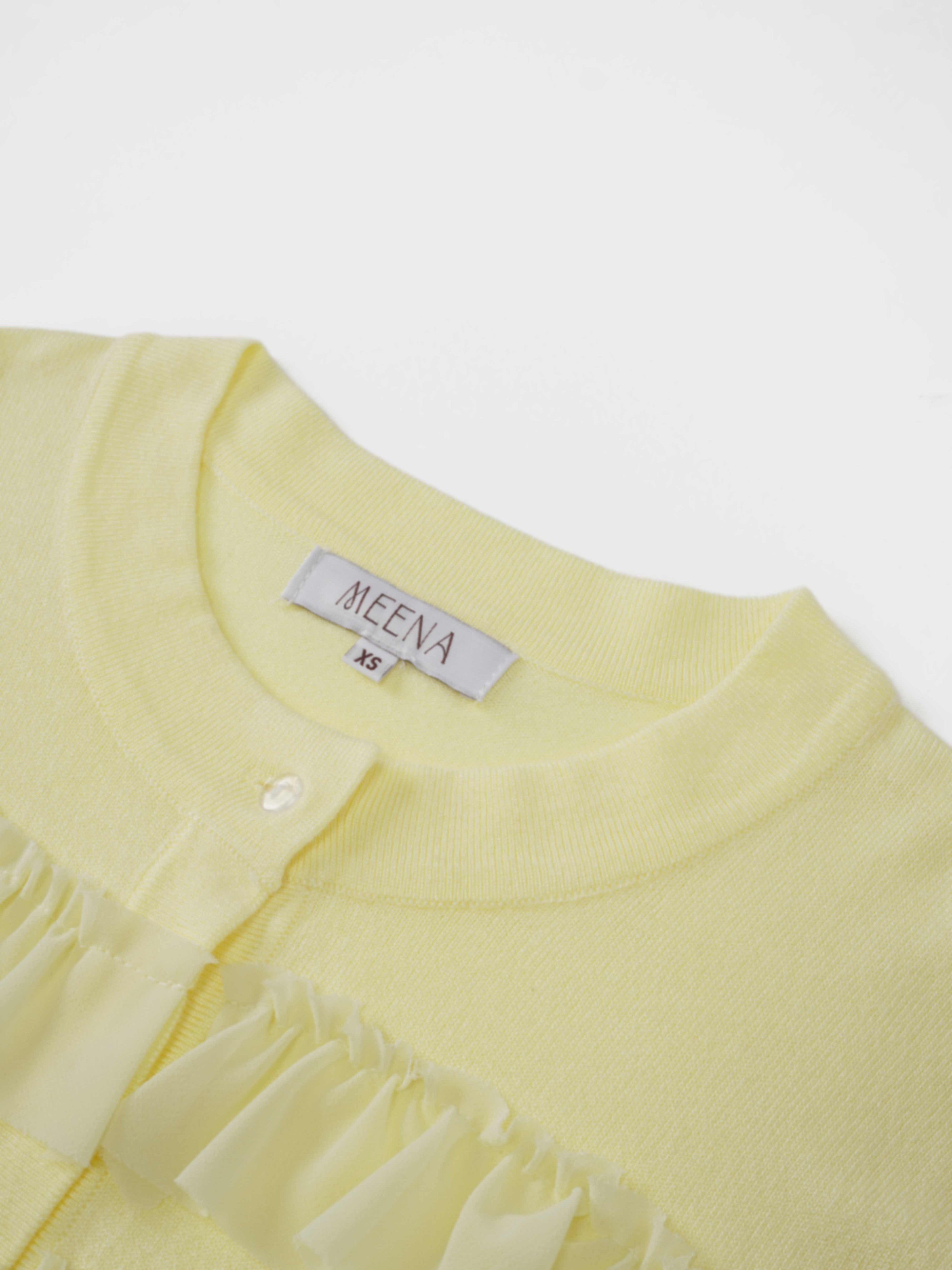 Ruffle Design Cardigan-Butter