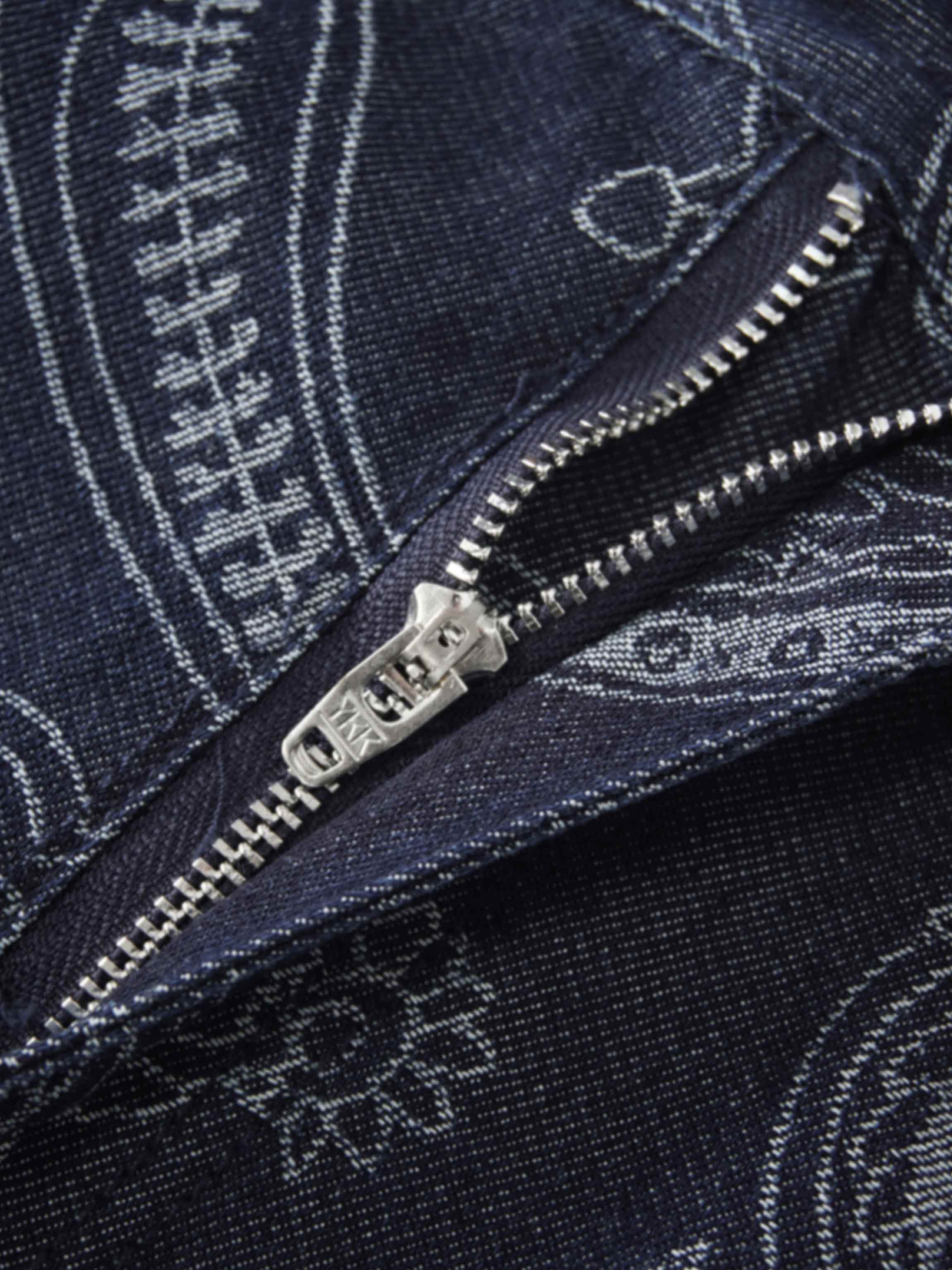 Printed Fringe Denim Skirt-Paisley Print