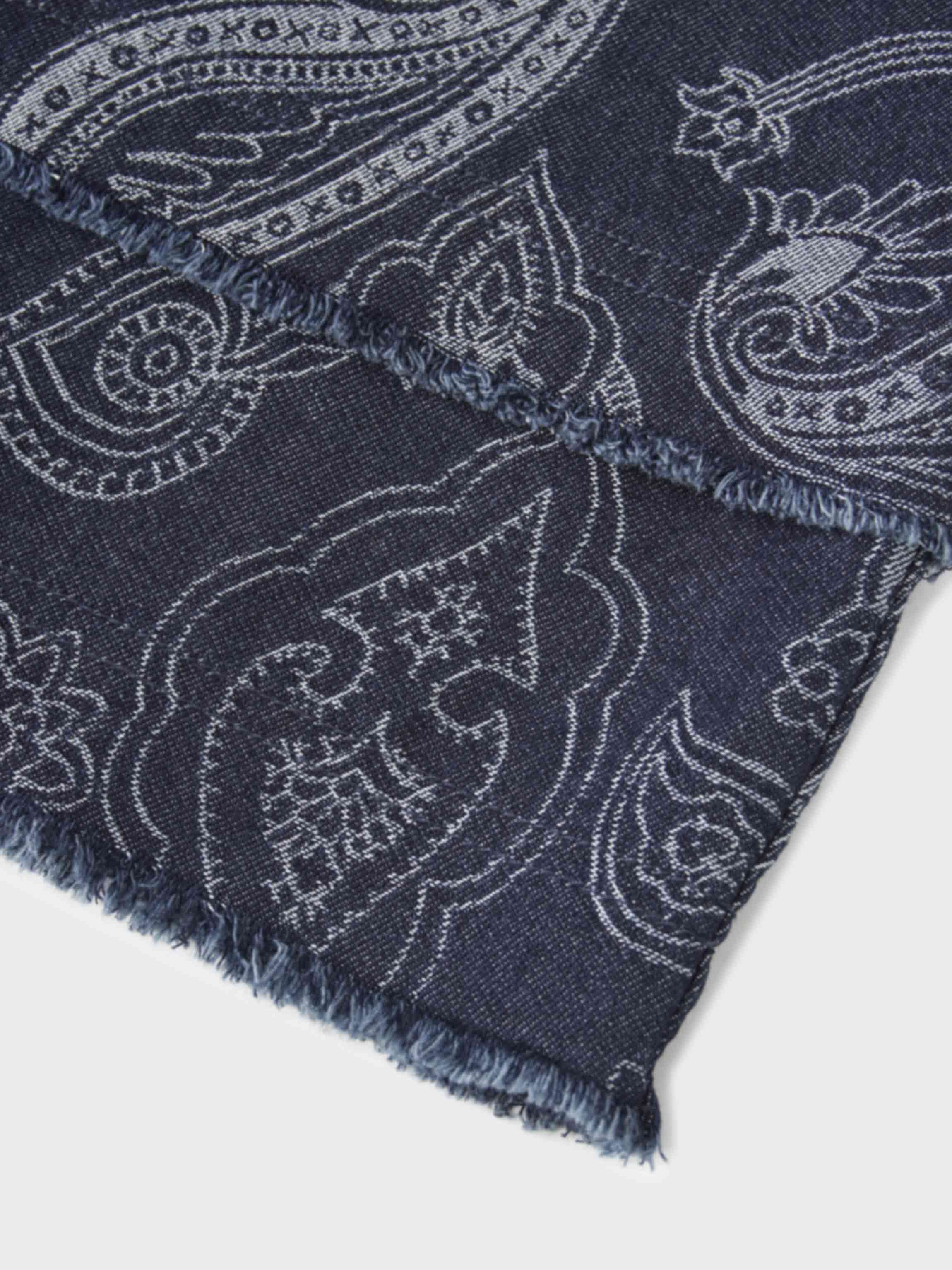 Printed Fringe Denim Skirt-Paisley Print