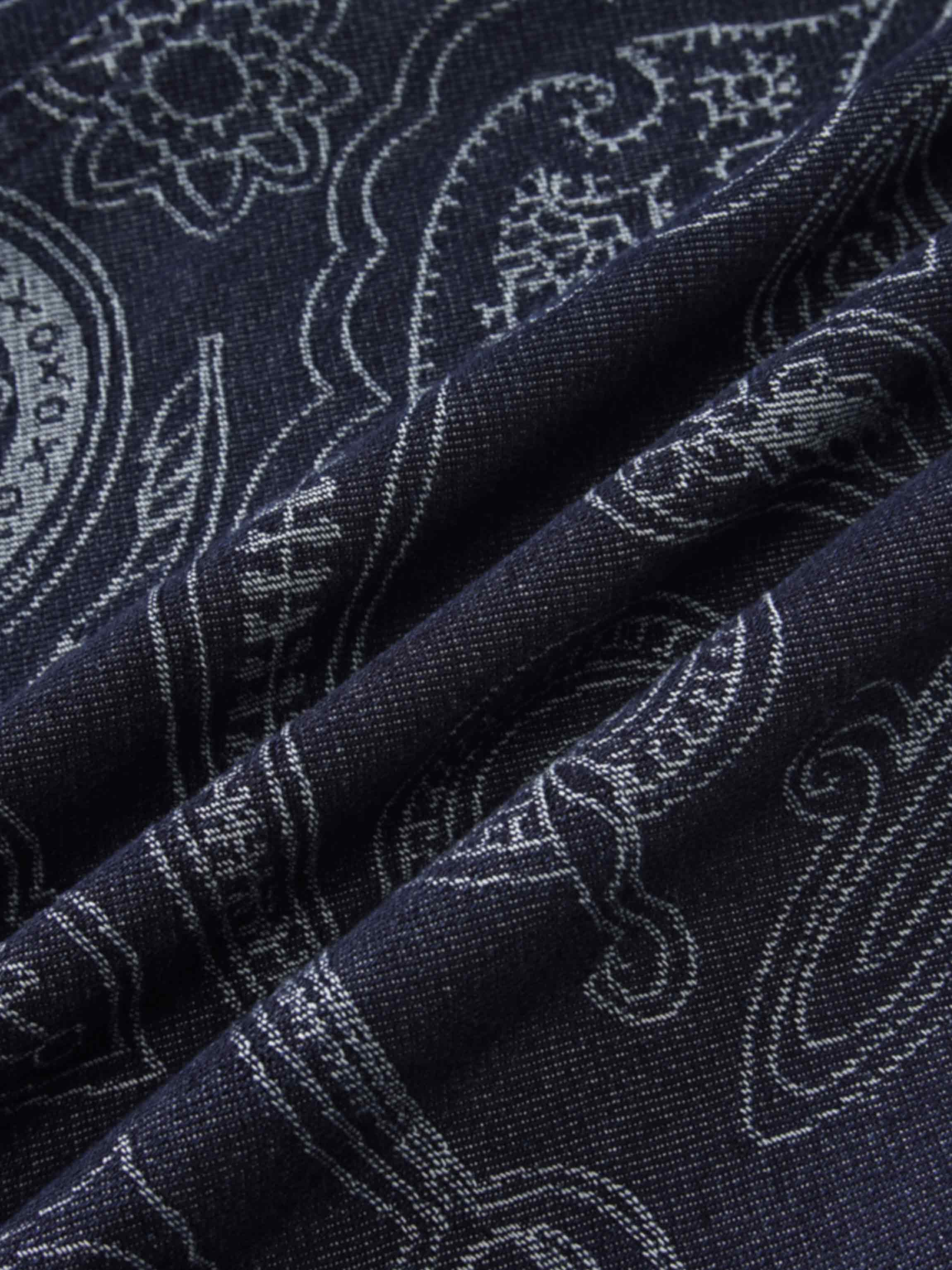 Printed Fringe Denim Skirt-Paisley Print