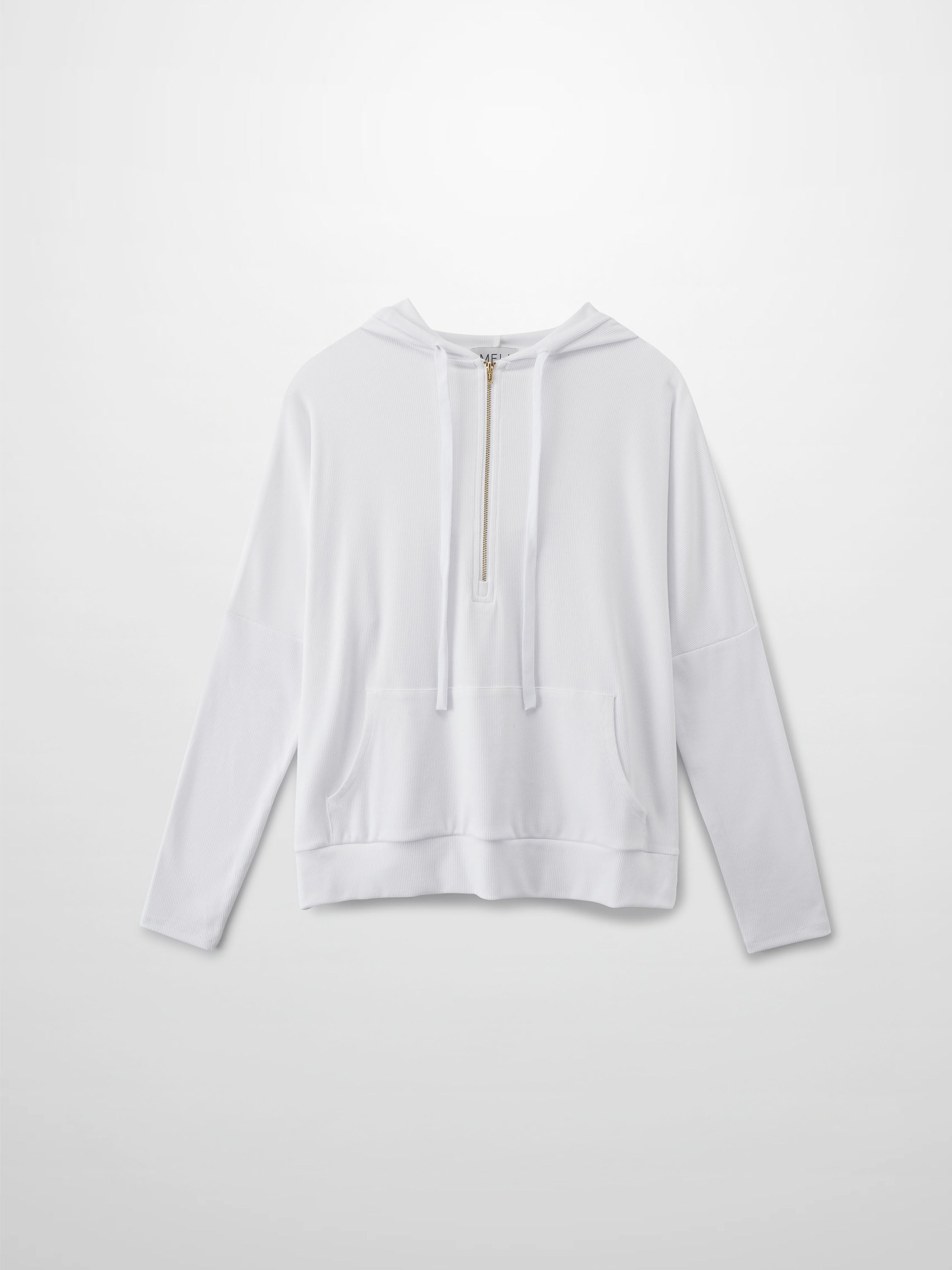 Ribbed Half Zip Hoodie Tee-White