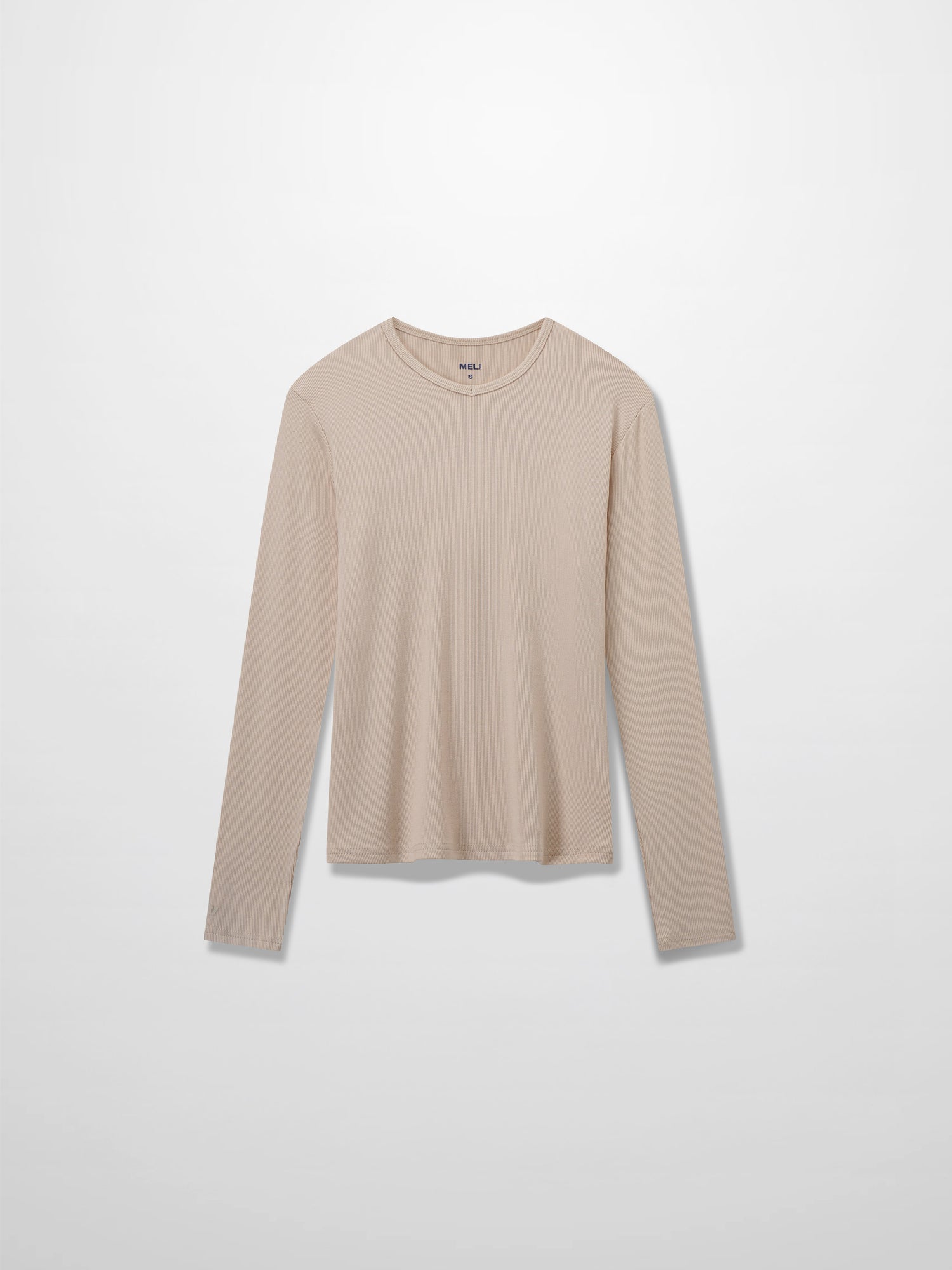 RIBBED HIGH V TEE LS-BEIGE