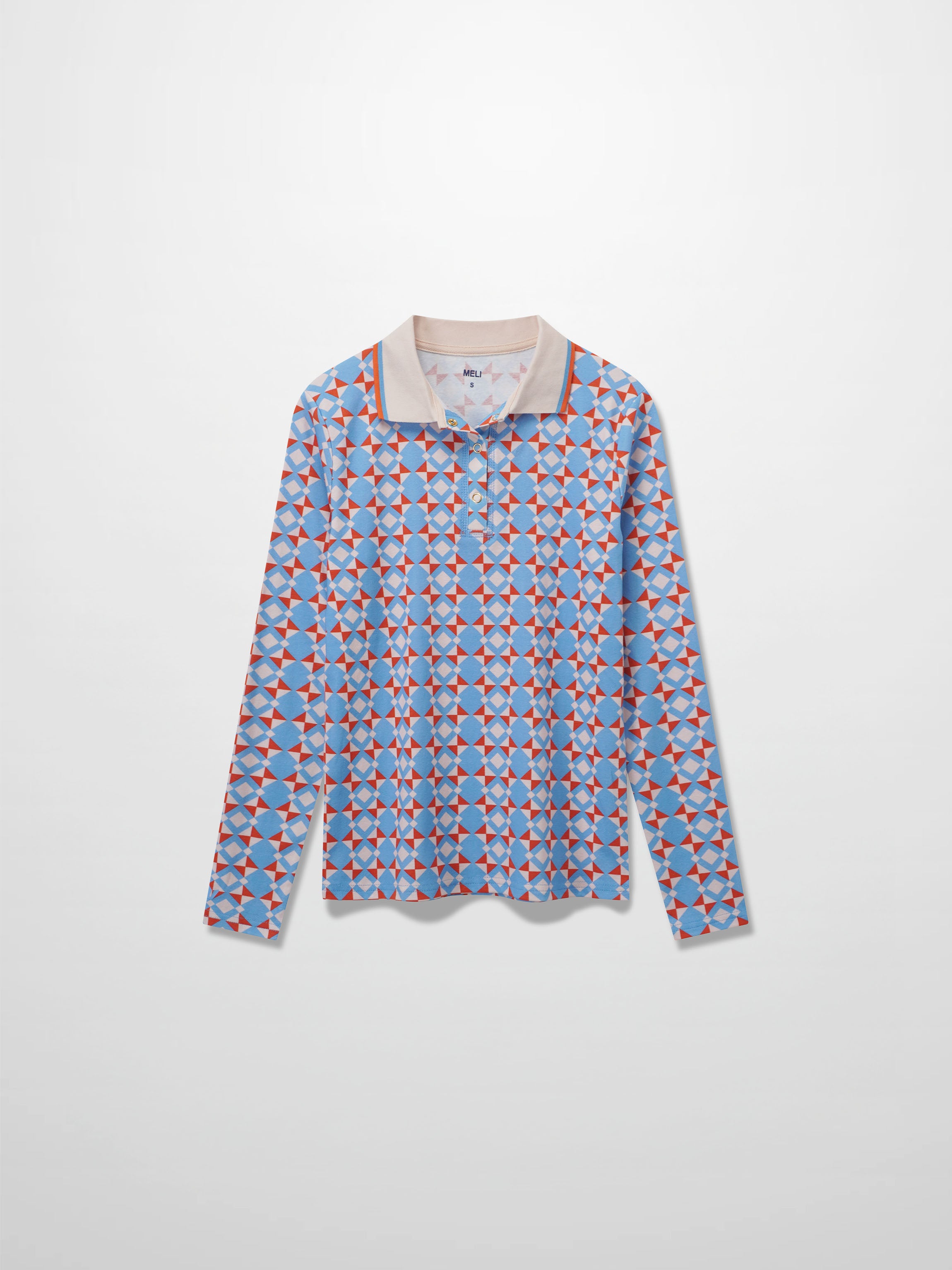 Printed Collar Snap Tee-Kaleidoscope Geo