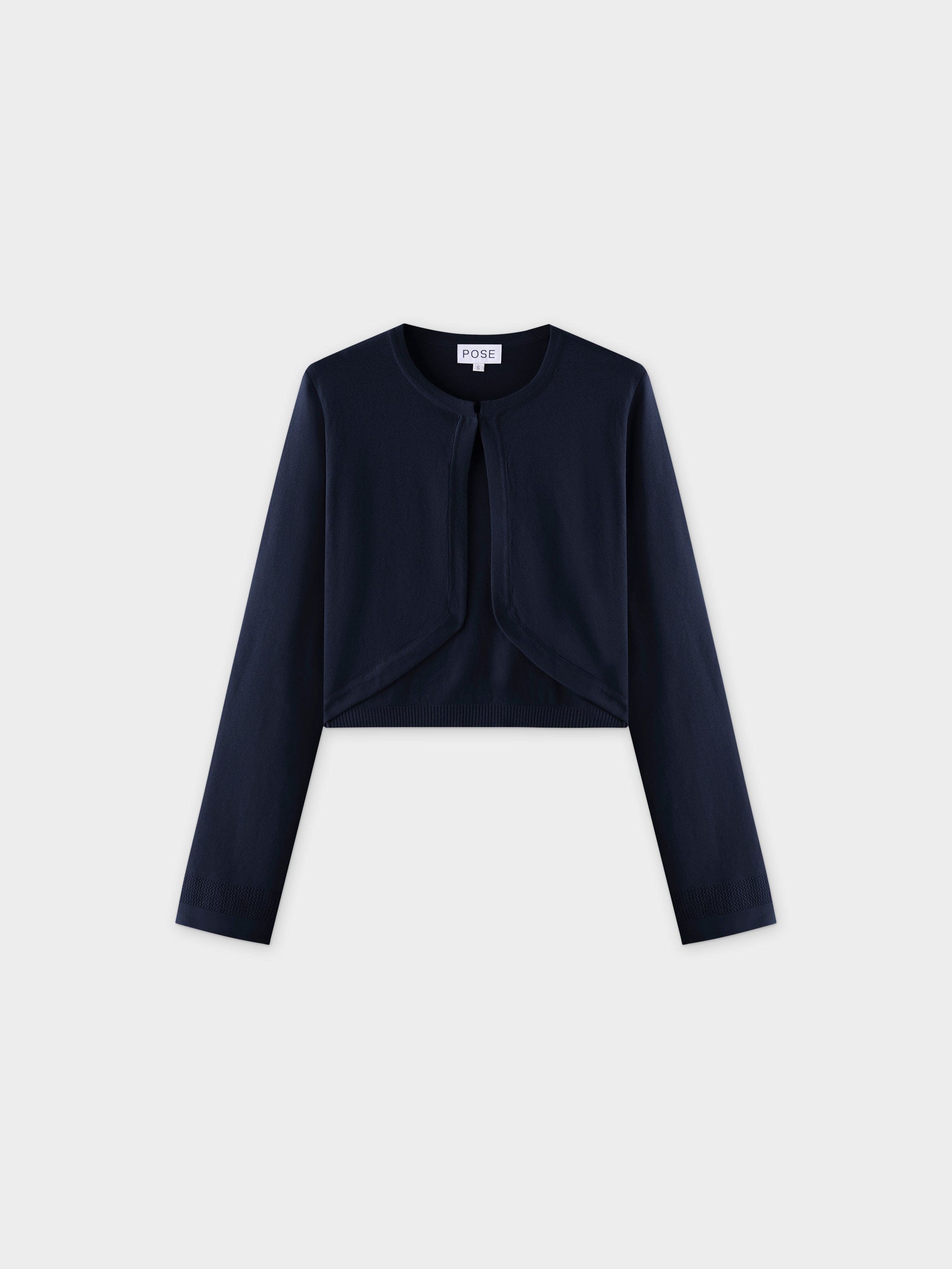 Flat Ribbed Trim Shrug-Navy