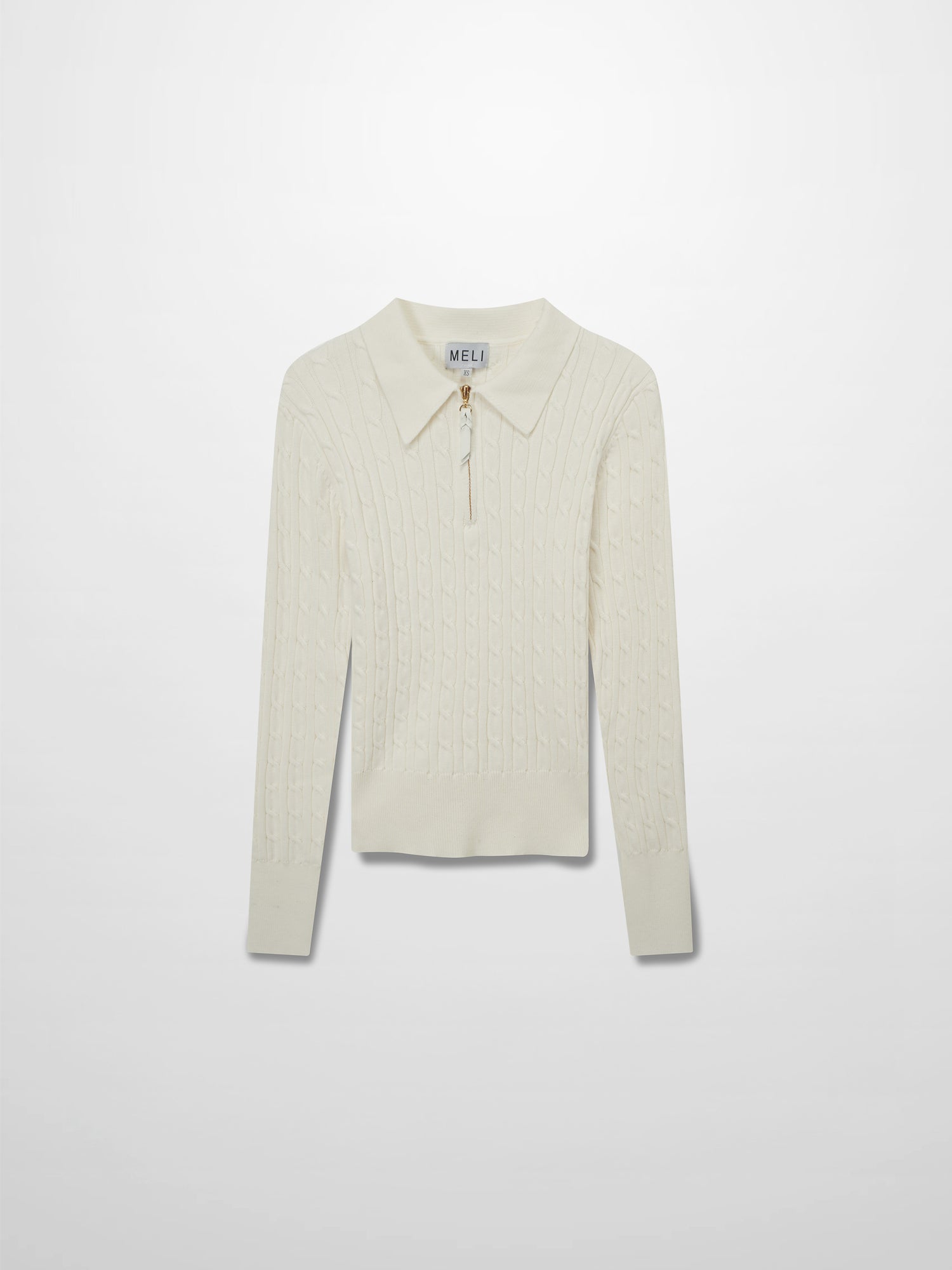 Leather Pull Half Zip Cable Polo-Ivory