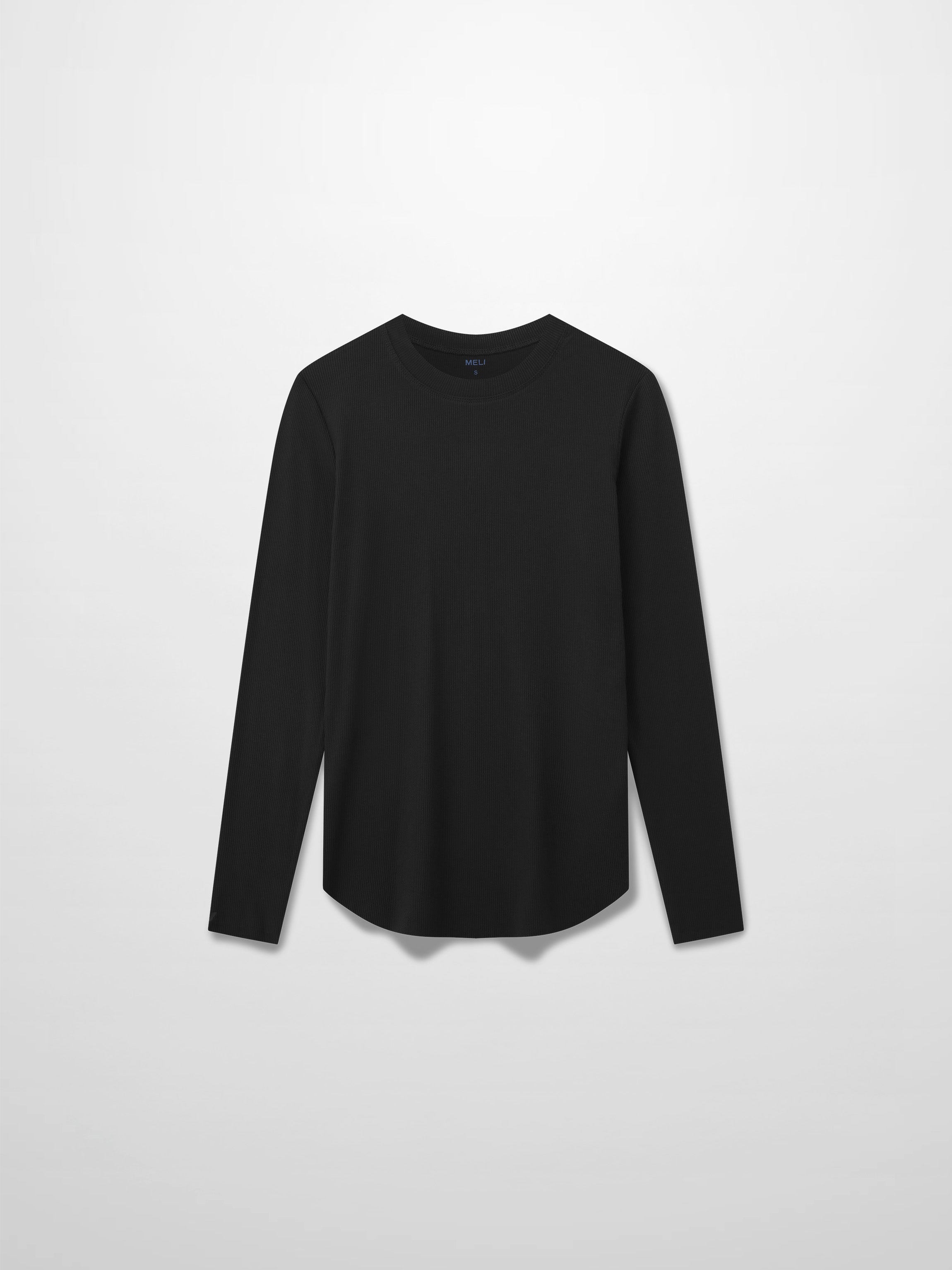 Rounded Hem Ribbed T-Shirt-Black