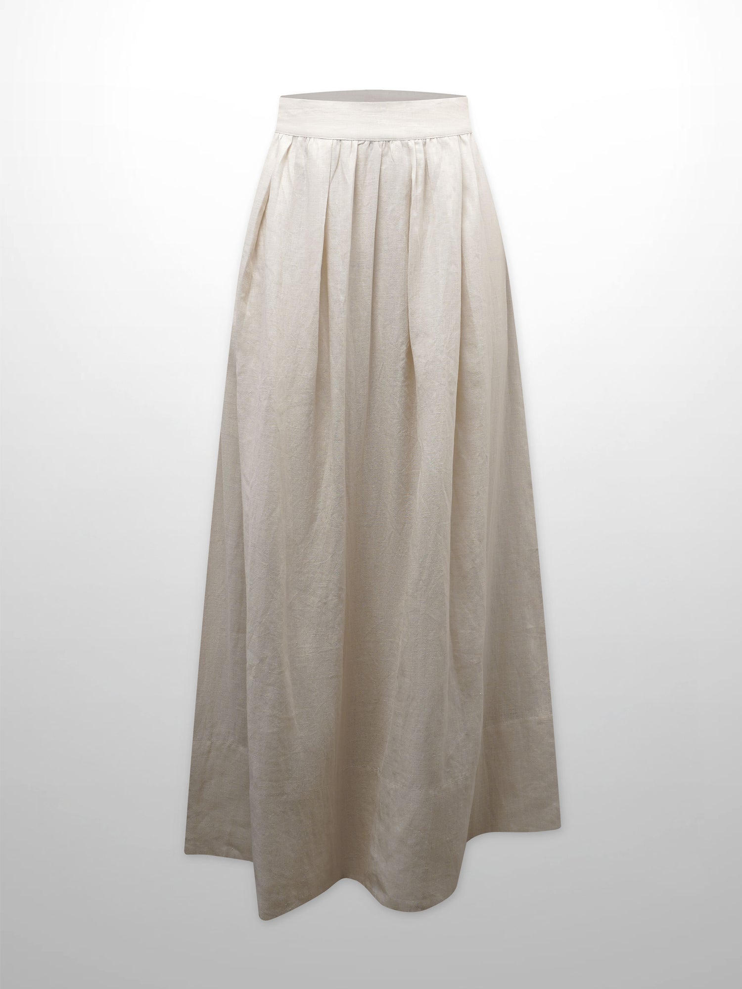 Gathered Waist Linen Skirt-Ecru