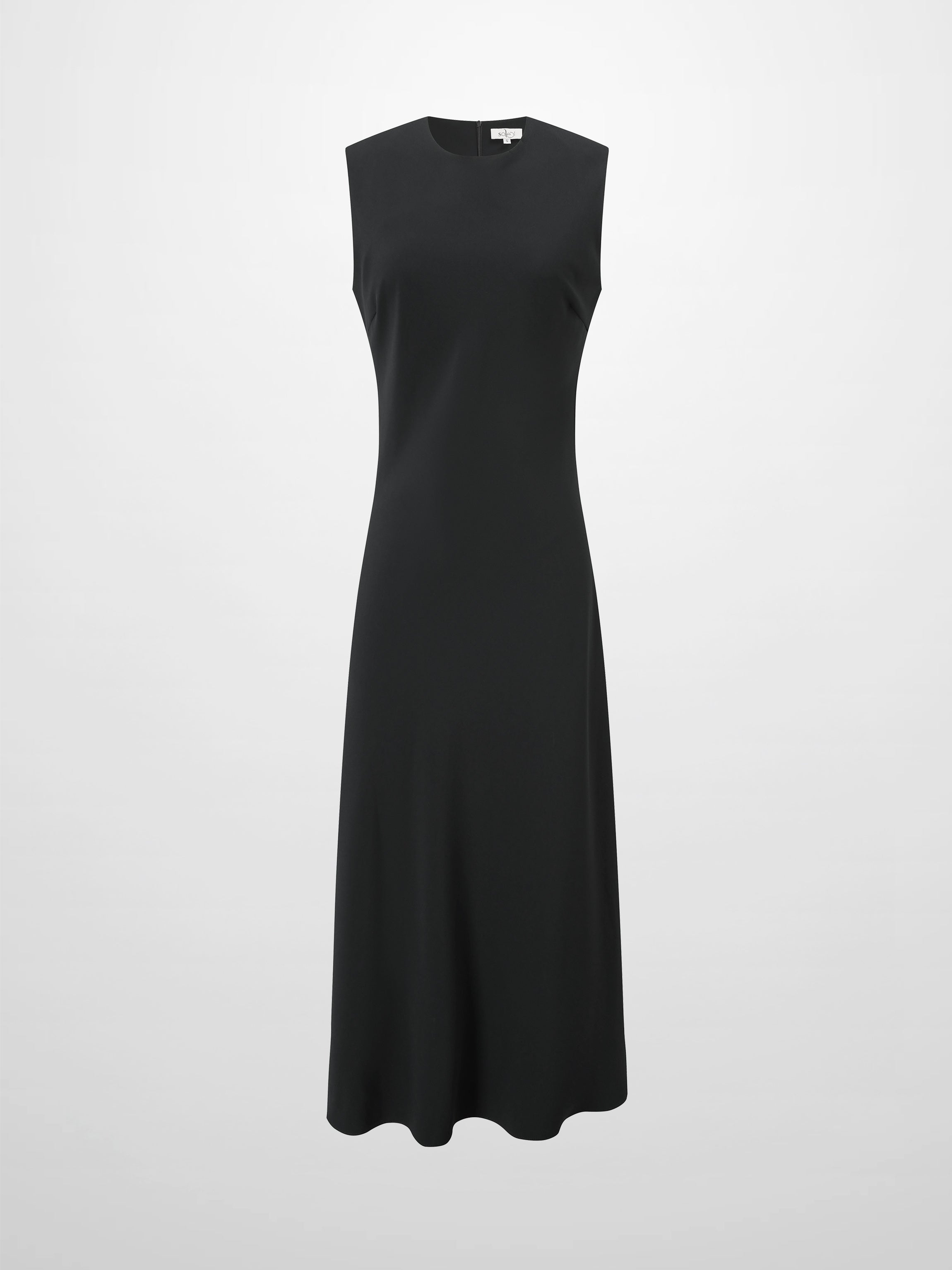 Faux Satin Crew Neck Slip Dress-Black
