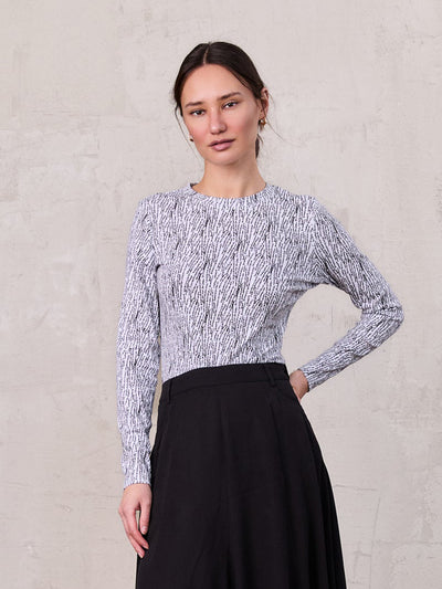 Basic Printed T-shirt-Black and White Speckled