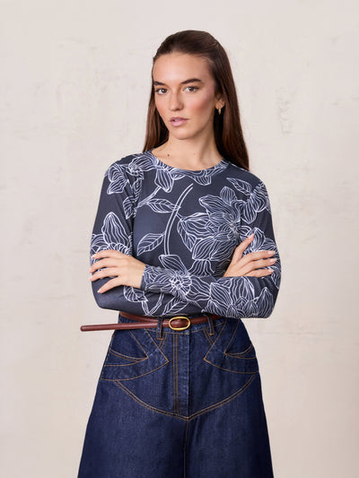Basic Printed T-shirt-Navy/White Floral