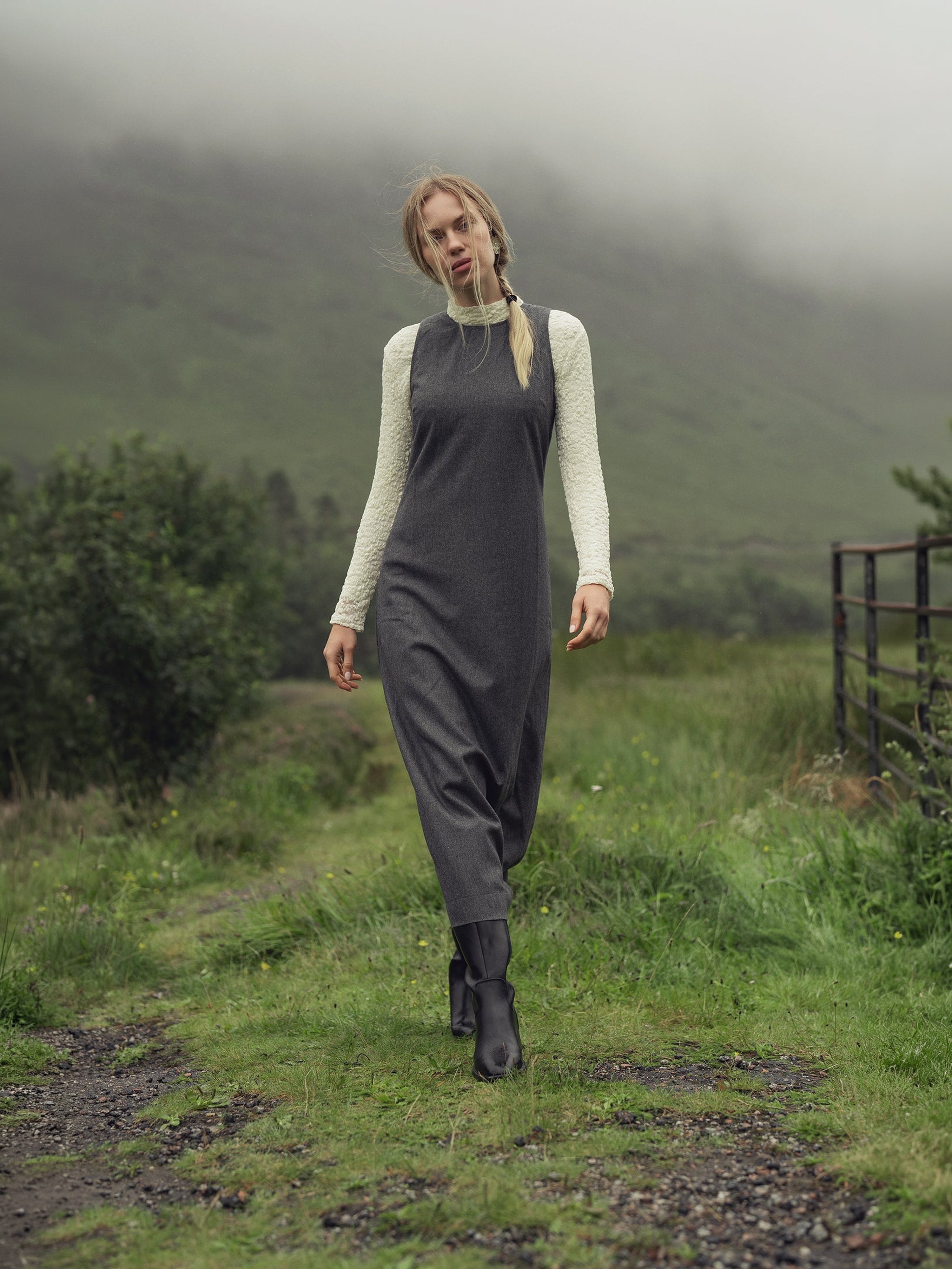 Basic Wool Blend Slip Dress-Grey