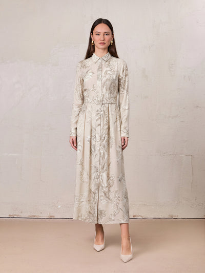 Belted Pleated Bottom Shirtdress-Pastel Mix